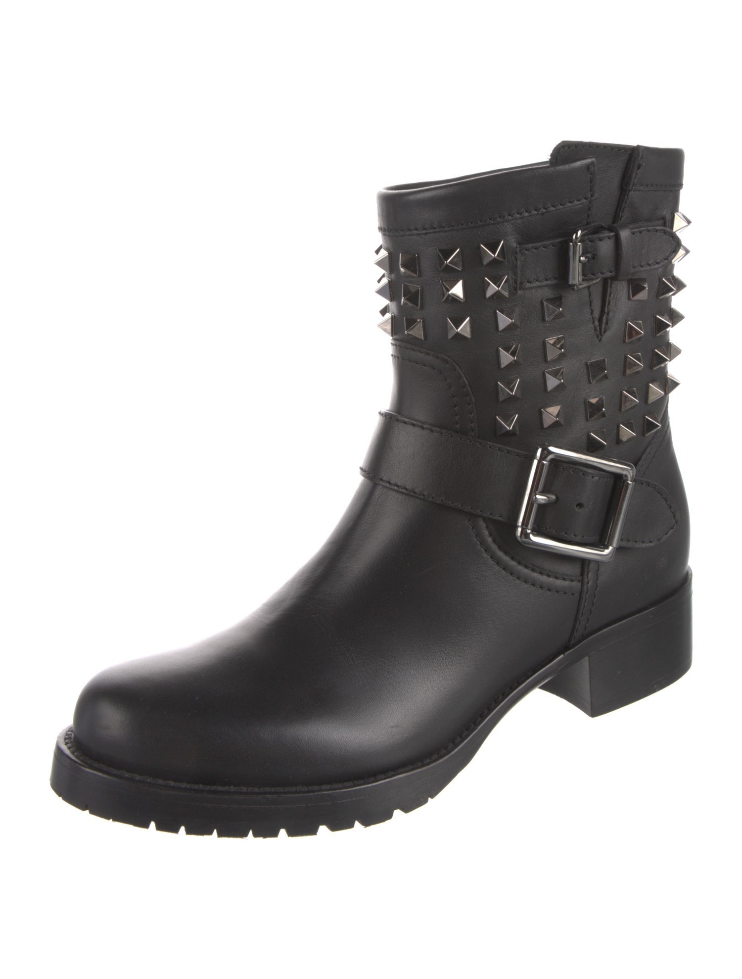 Valentino Rockstud Accents Leather Moto Boots