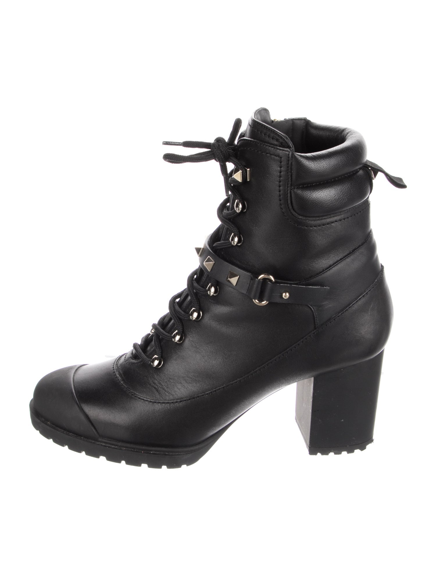 Valentino Rockstud Accents Leather Combat Boots