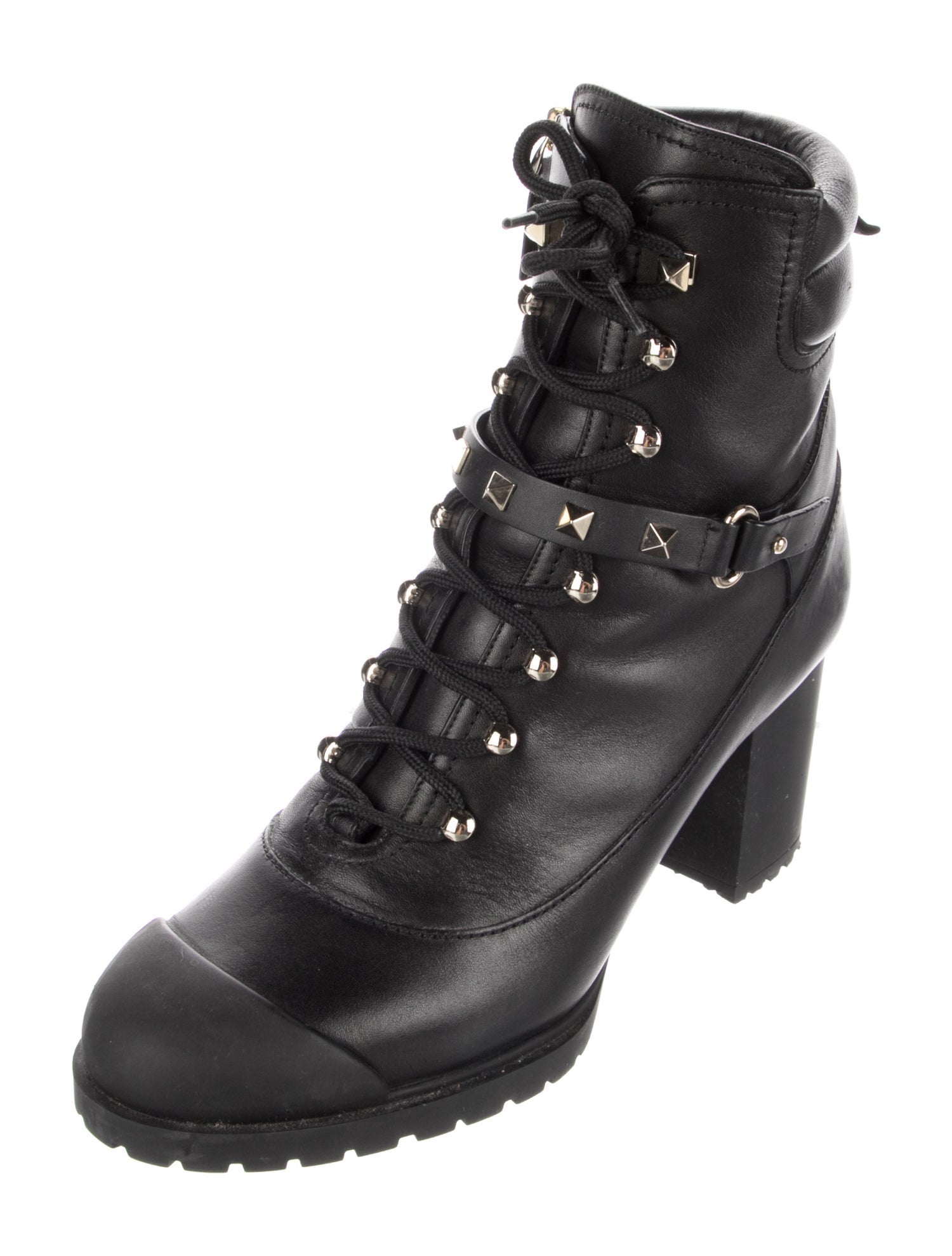 Valentino Rockstud Accents Leather Combat Boots