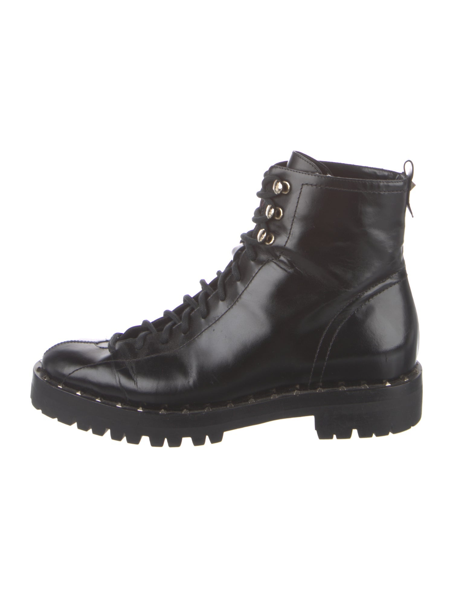Valentino Rockstud Accents Leather Combat Boots