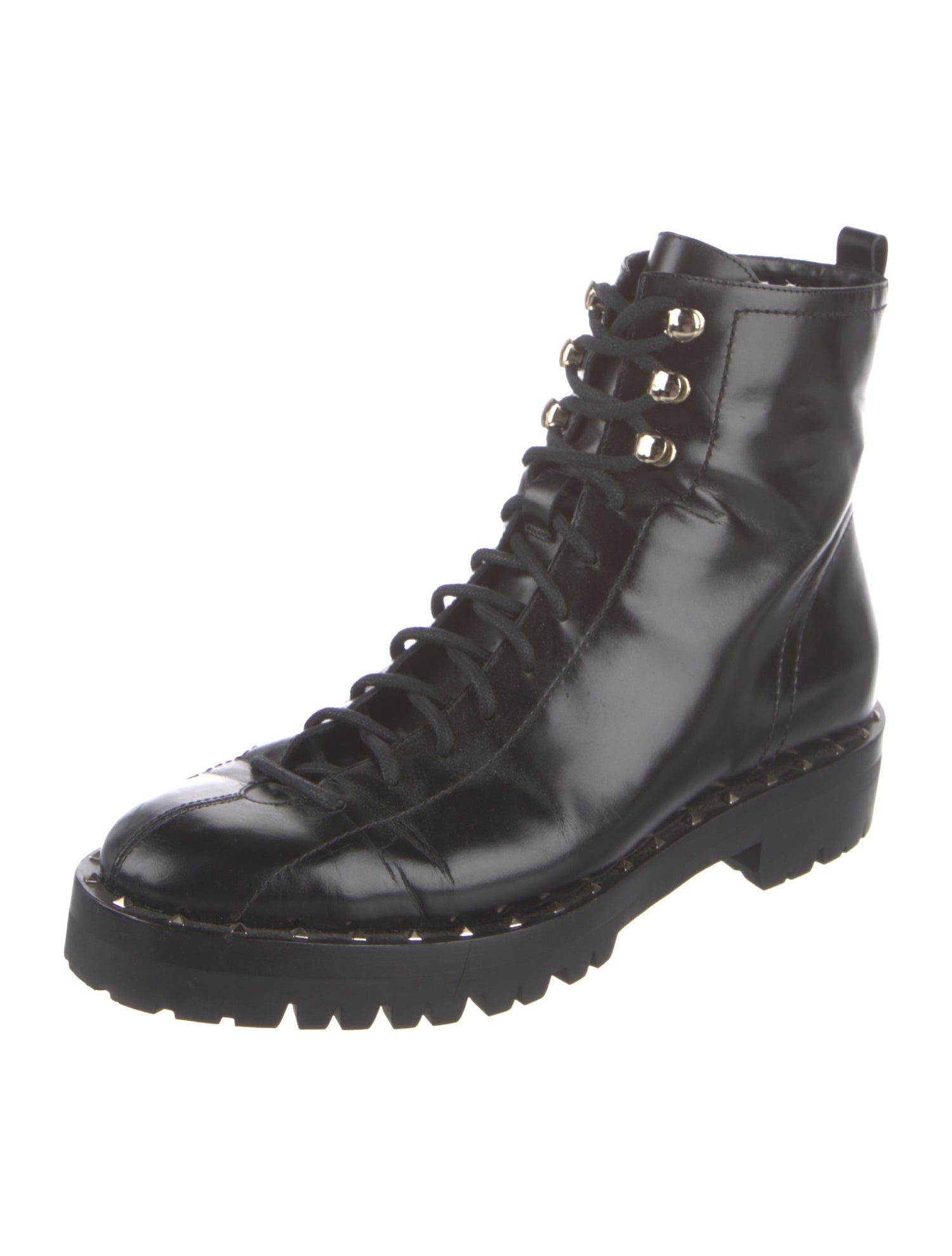 Valentino Rockstud Accents Leather Combat Boots