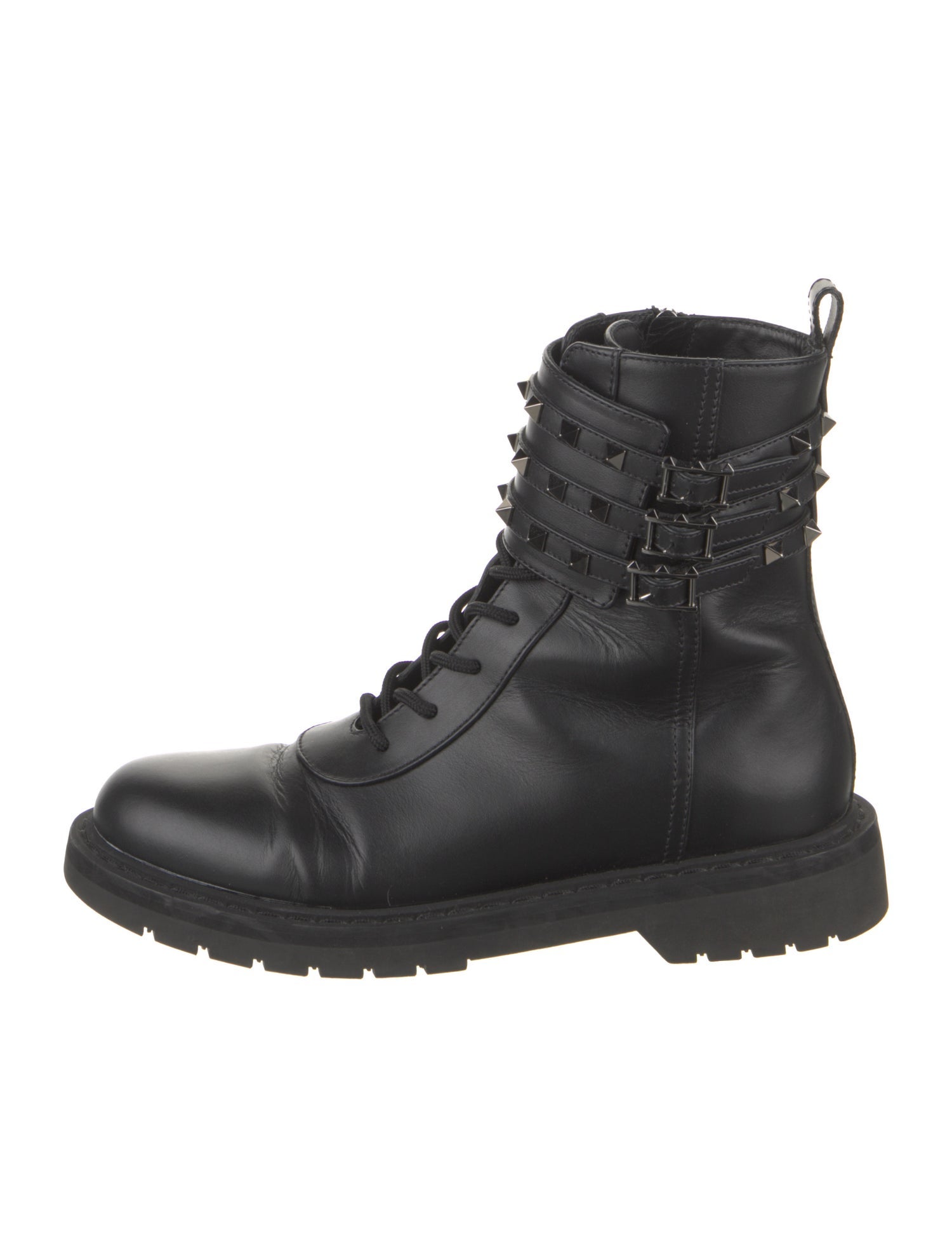 Valentino Rockstud Accents Leather Combat Boots