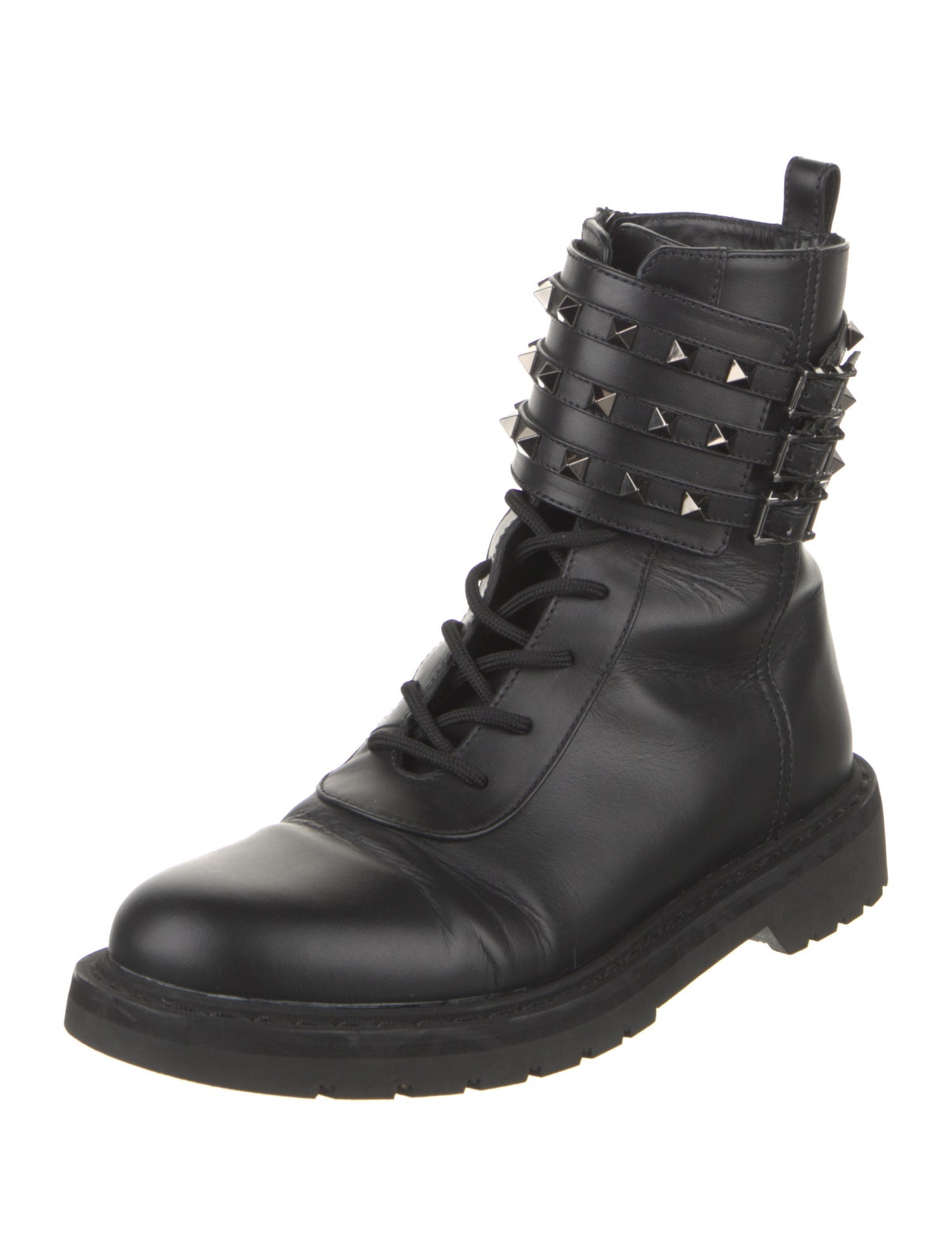 Valentino Rockstud Accents Leather Combat Boots