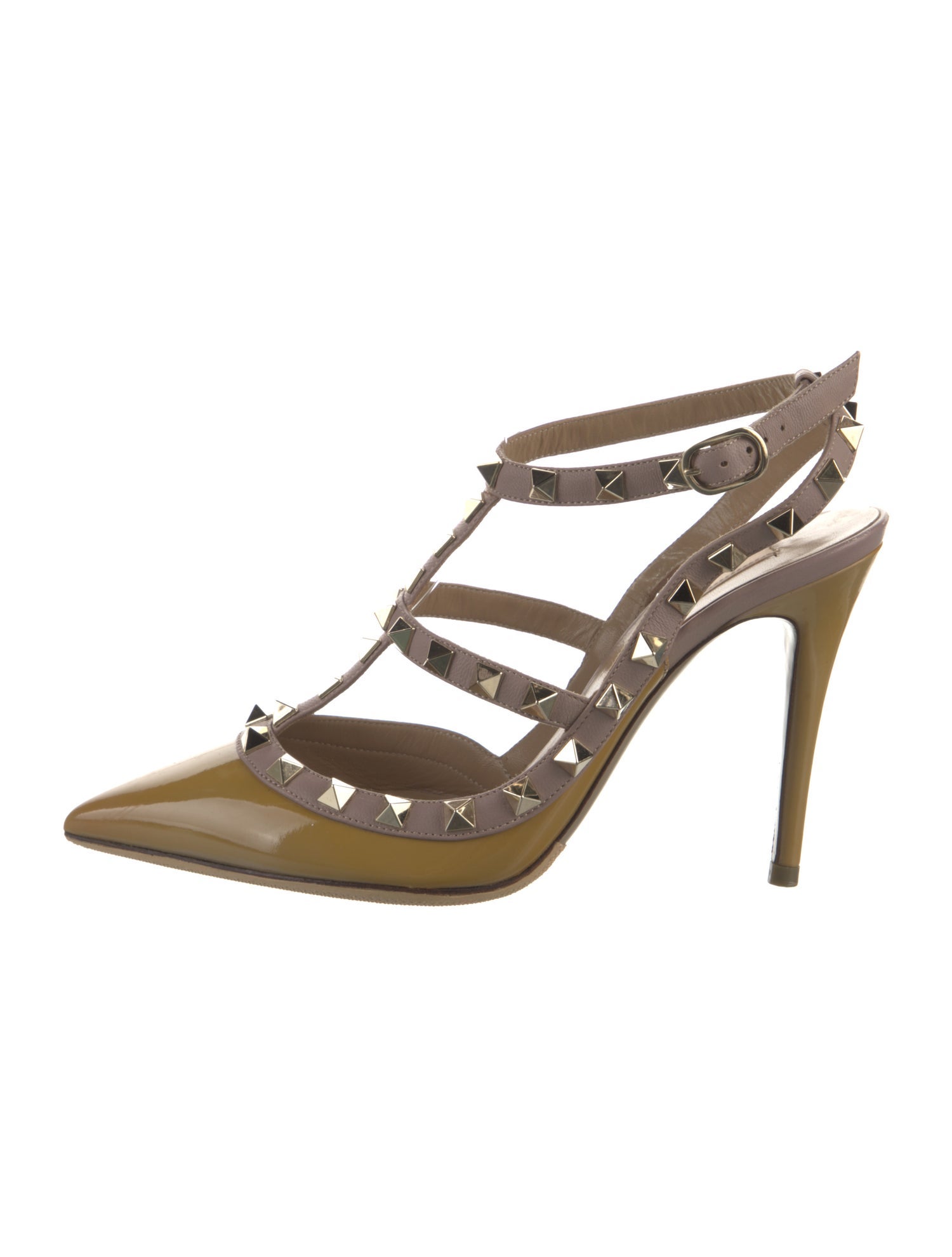 Valentino Rockstud Accents Patent Leather T-Strap Pumps