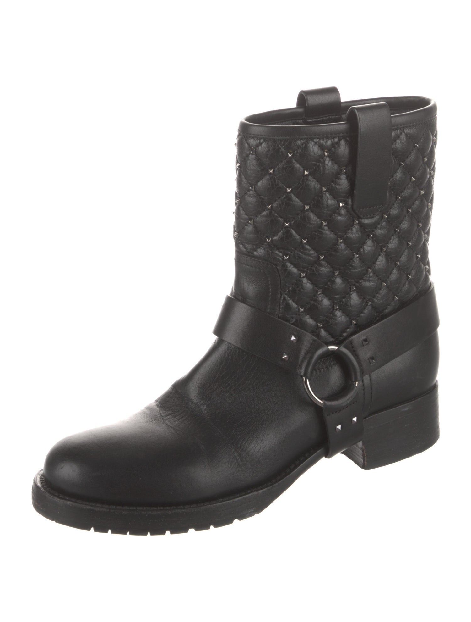 Valentino Rockstud Accents Leather Moto Boots