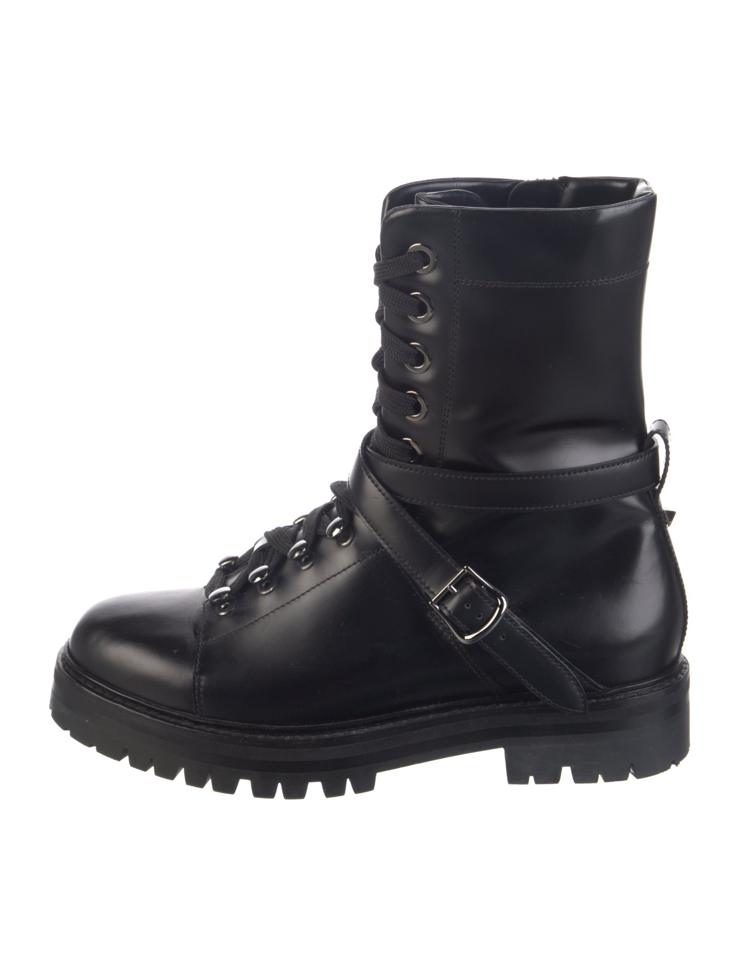 Valentino Rockstud Accents Leather Combat Boots