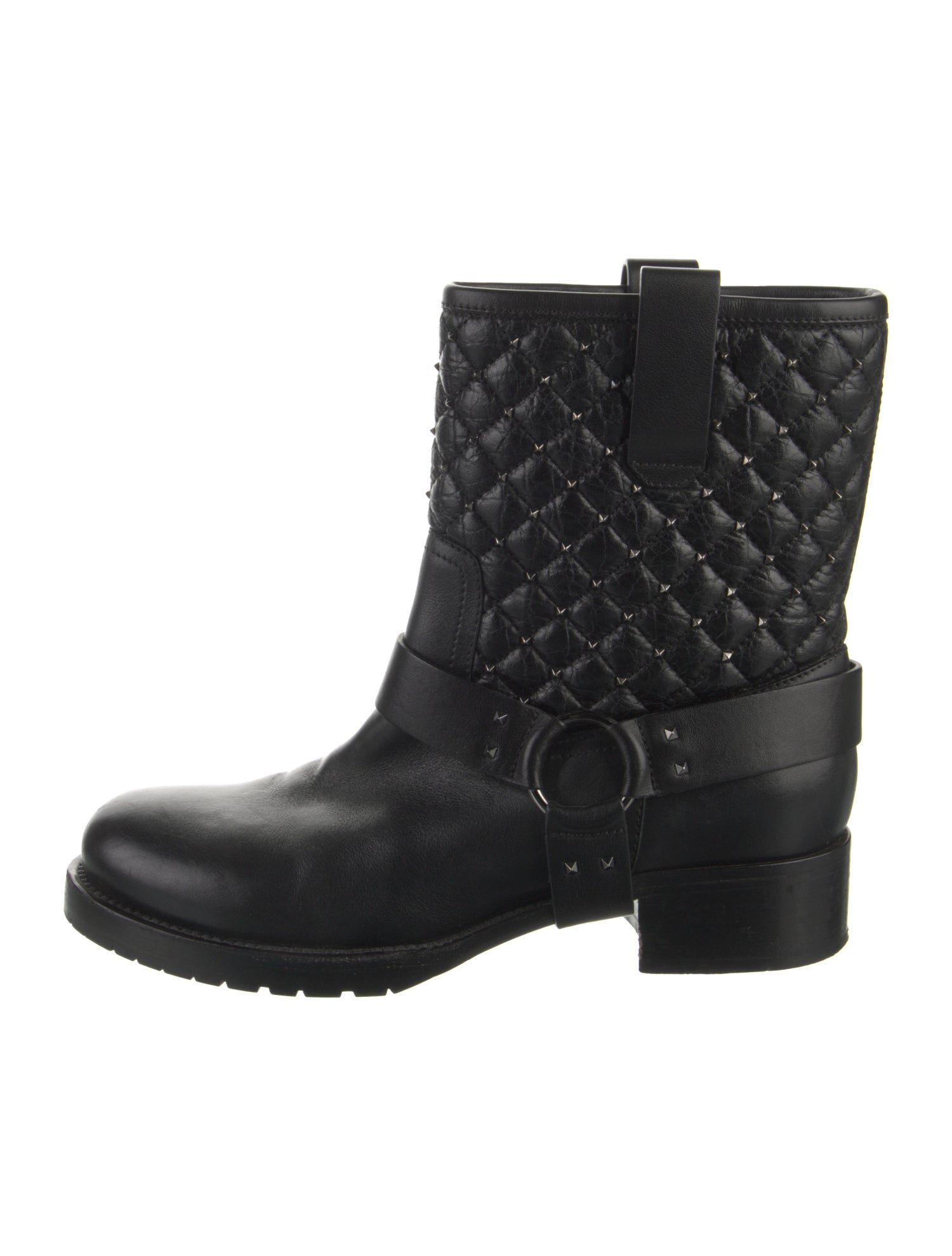 Valentino Rockstud Accents Leather Moto Boots