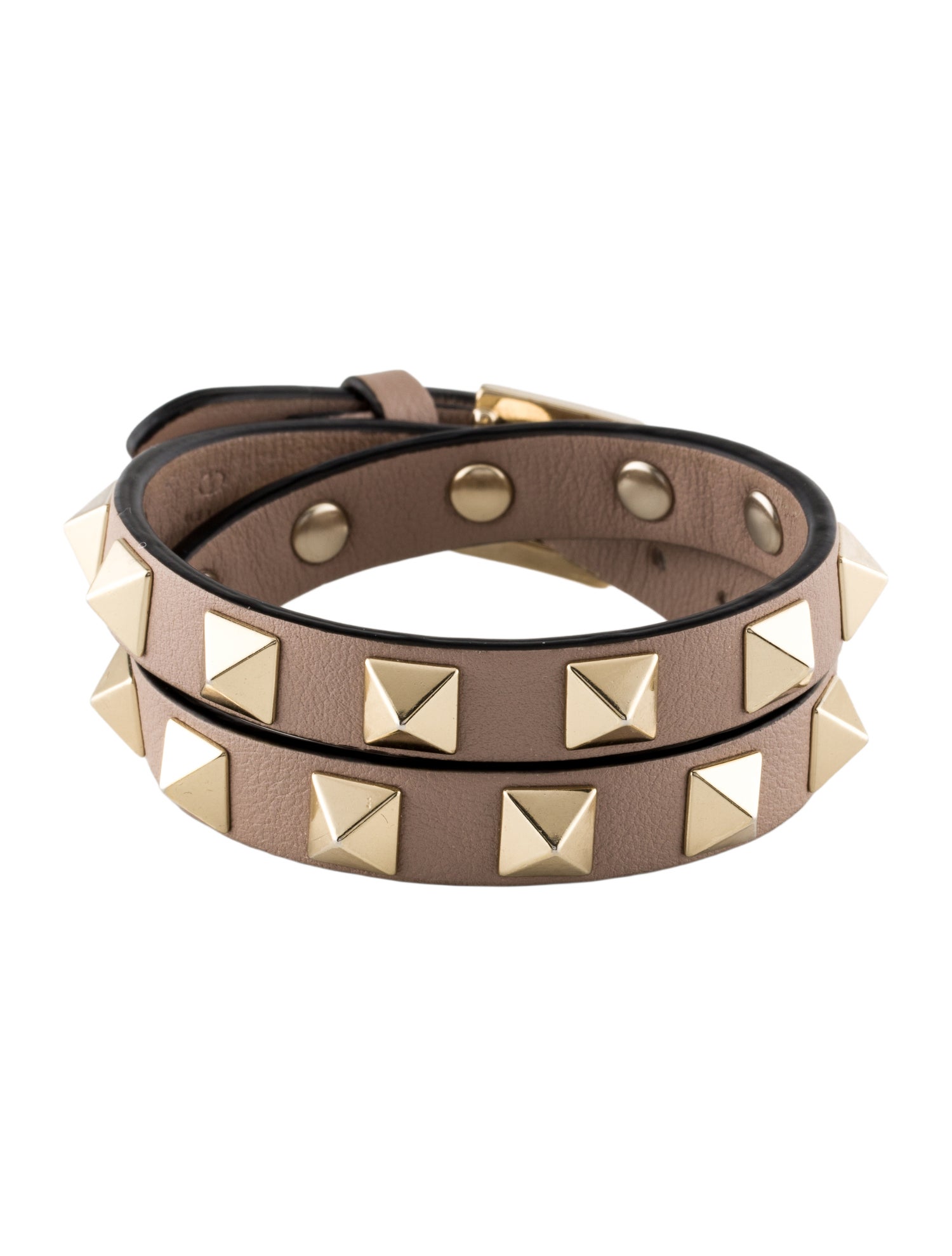 Valentino Leather Rockstud Double Wrap Bracelet
