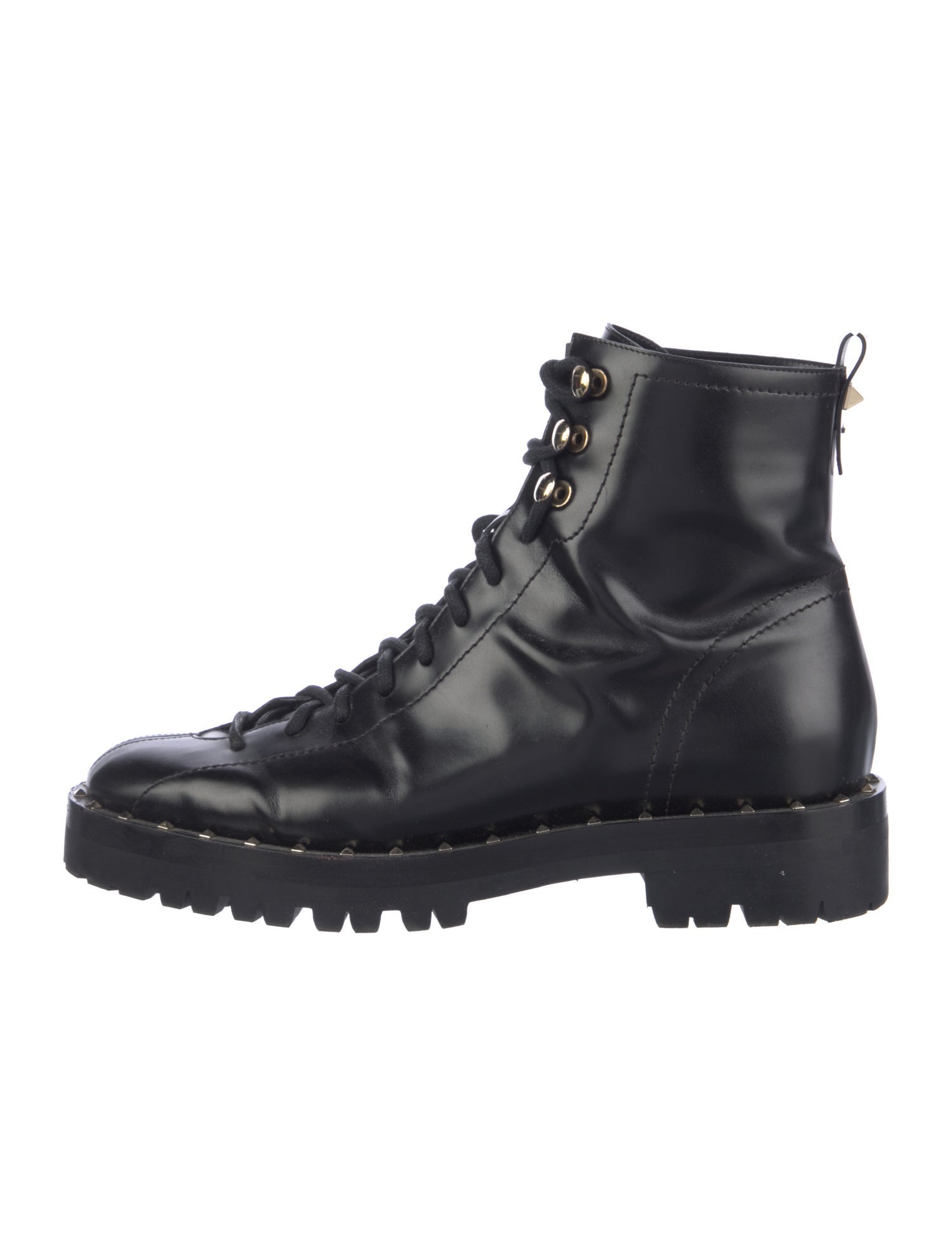 Valentino Rockstud Accents Leather Combat Boots