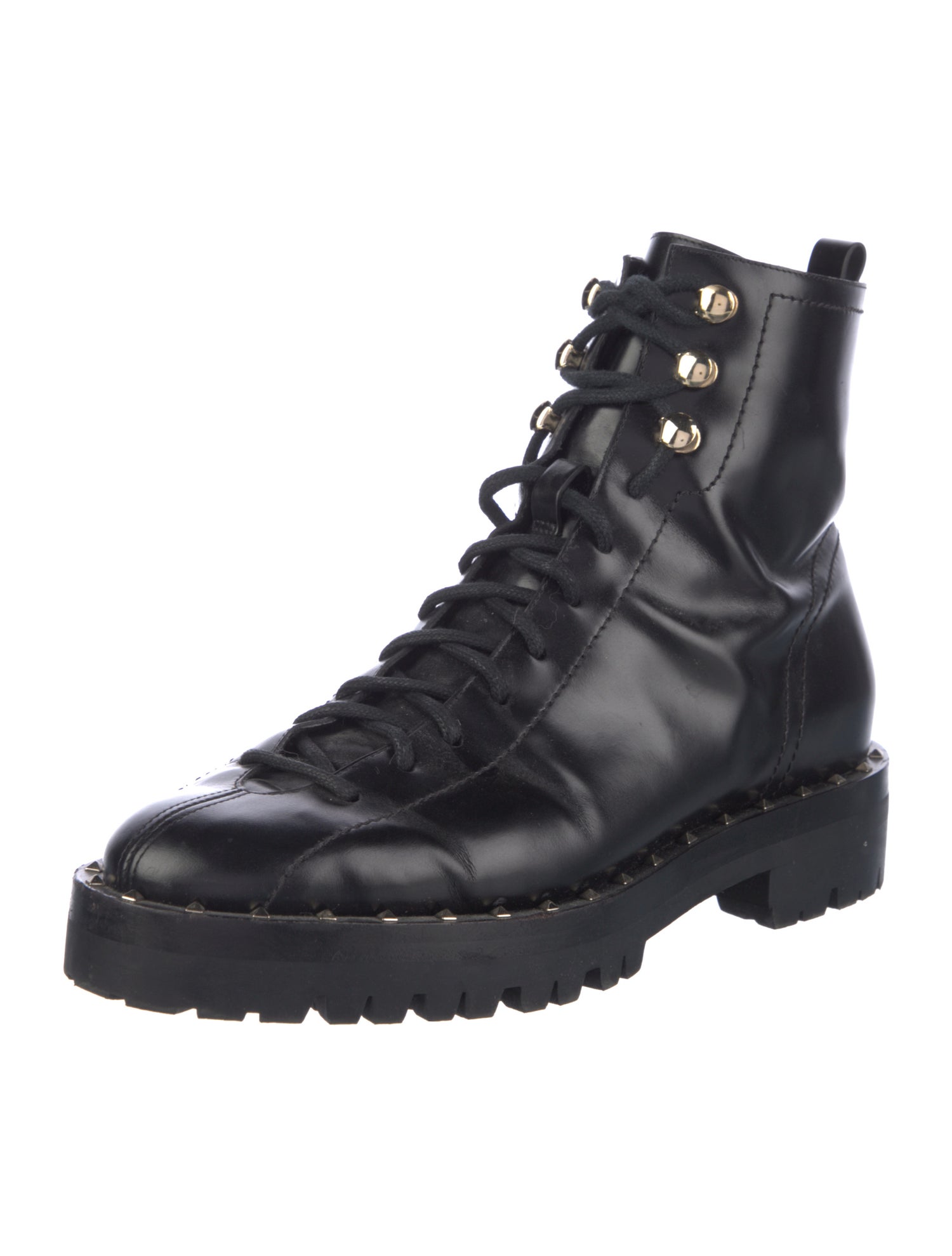Valentino Rockstud Accents Leather Combat Boots