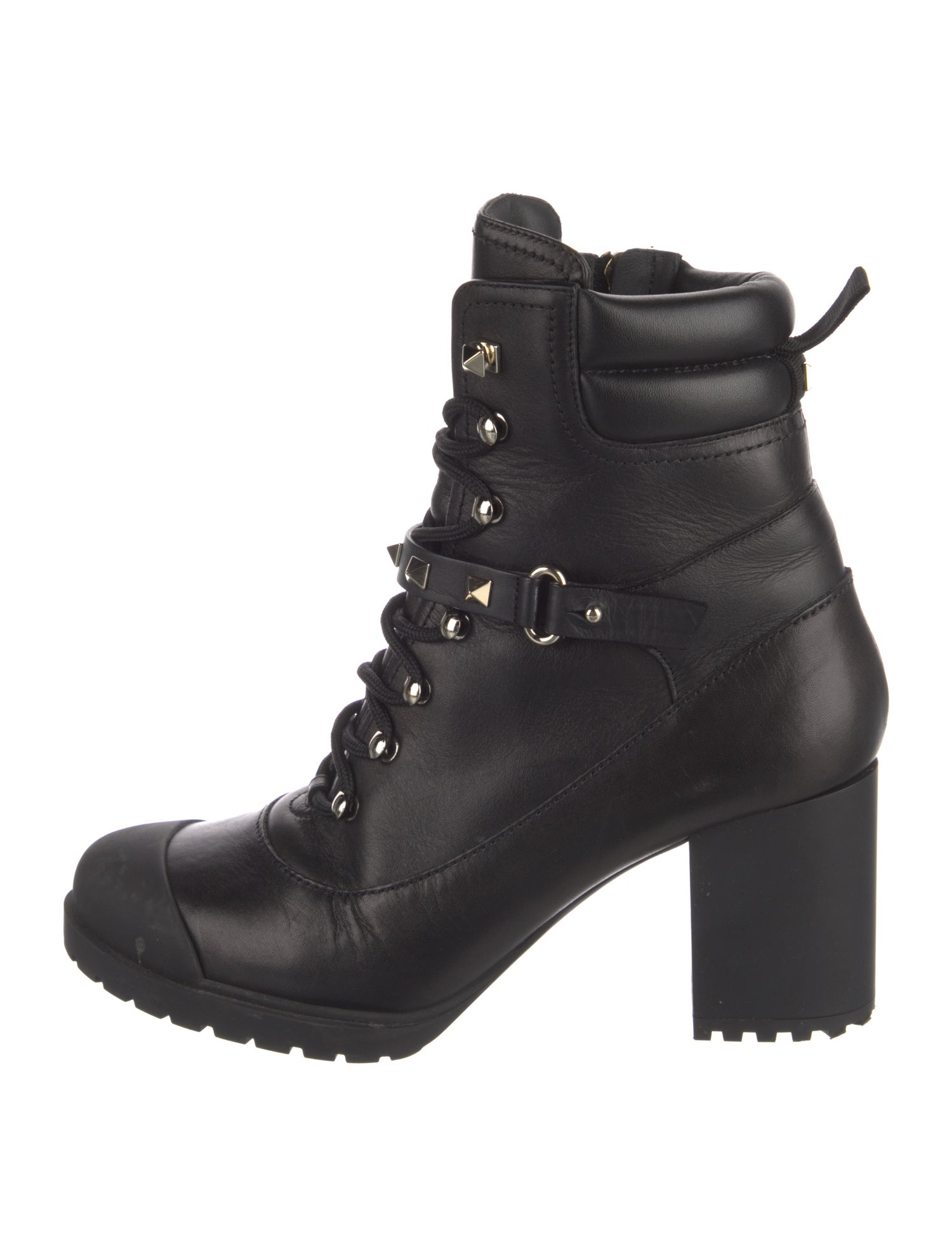Valentino Rockstud Accents Leather Combat Boots