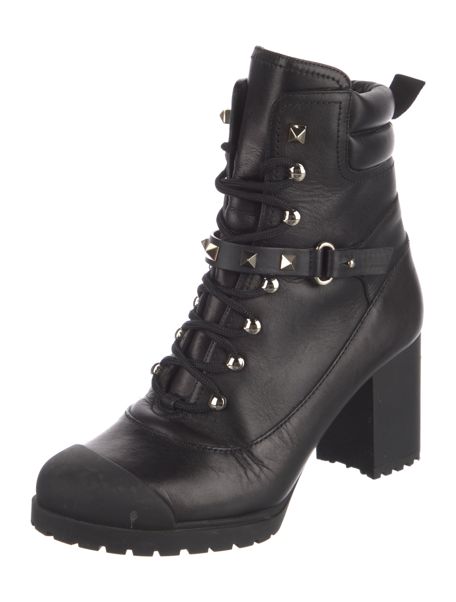 Valentino Rockstud Accents Leather Combat Boots