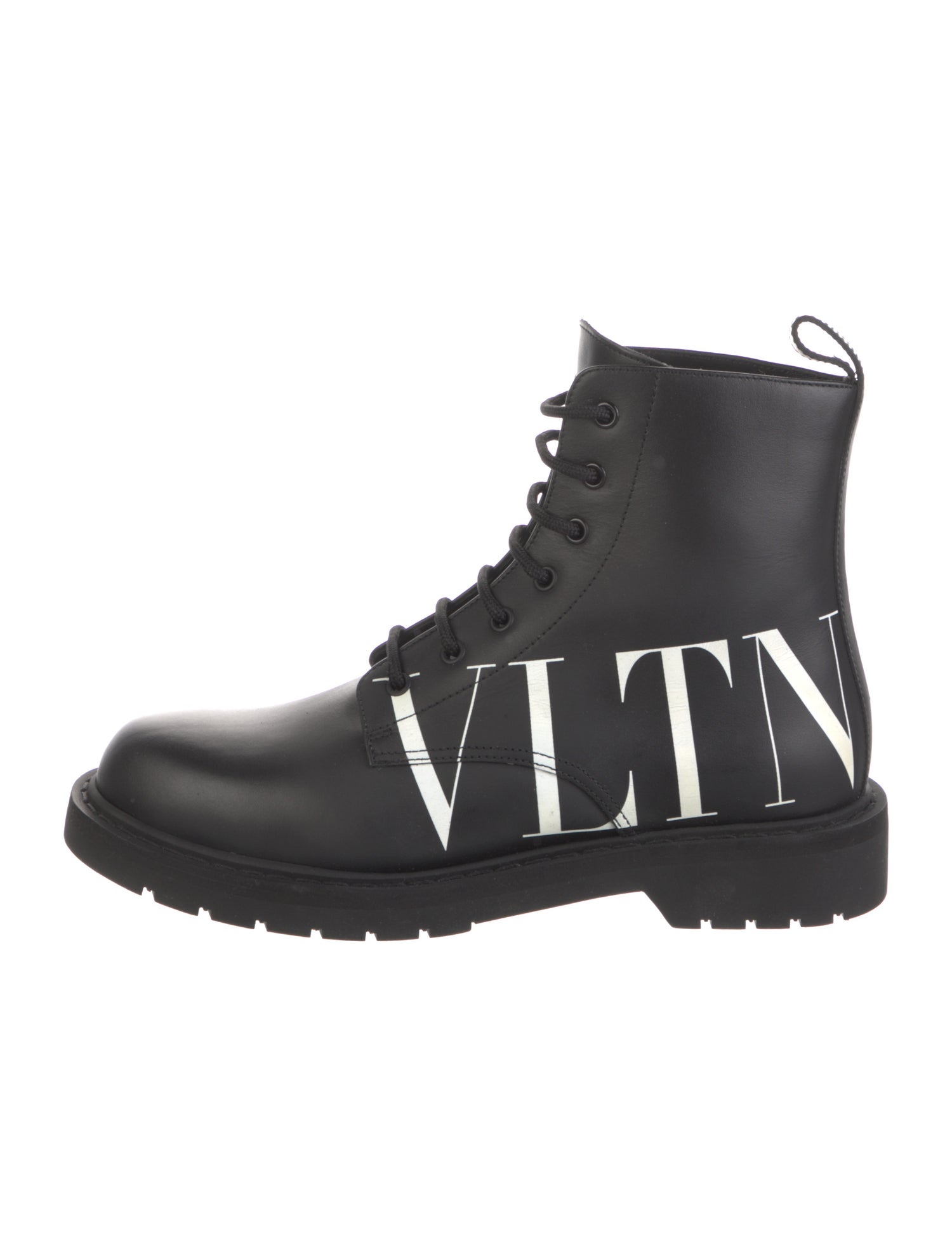 Valentino Leather Graphic Print Combat Boots