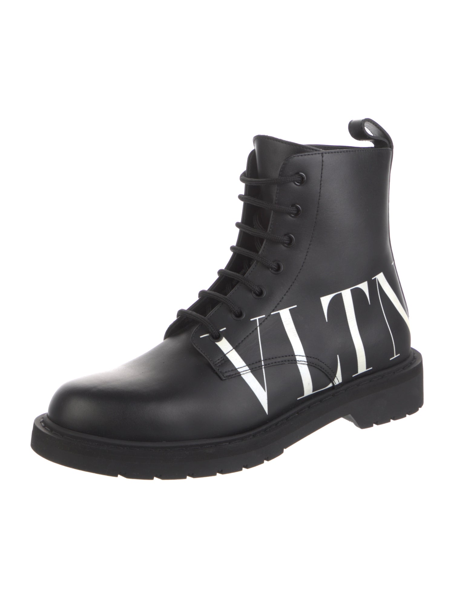 Valentino Leather Graphic Print Combat Boots
