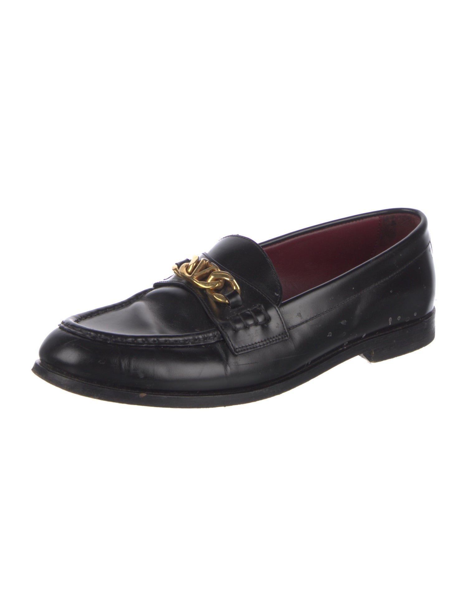 Valentino Leather Chain-Link Accents Loafers