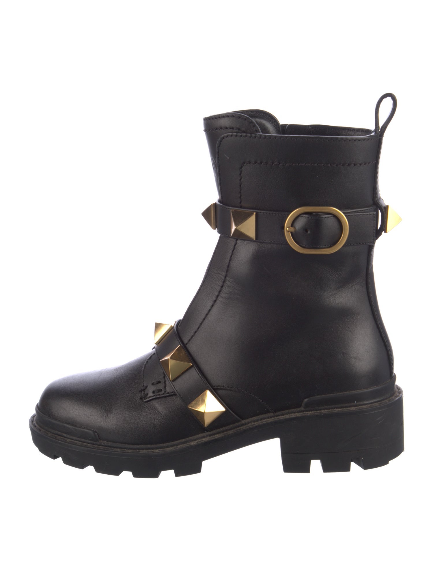 Valentino Rockstud Accents Leather Combat Boots