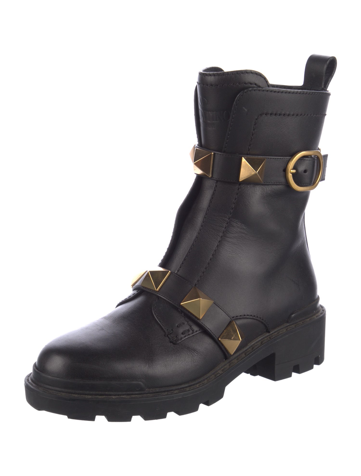 Valentino Rockstud Accents Leather Combat Boots