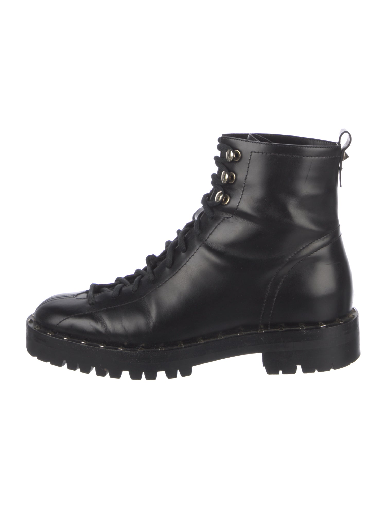 Valentino Rockstud Accents Leather Combat Boots
