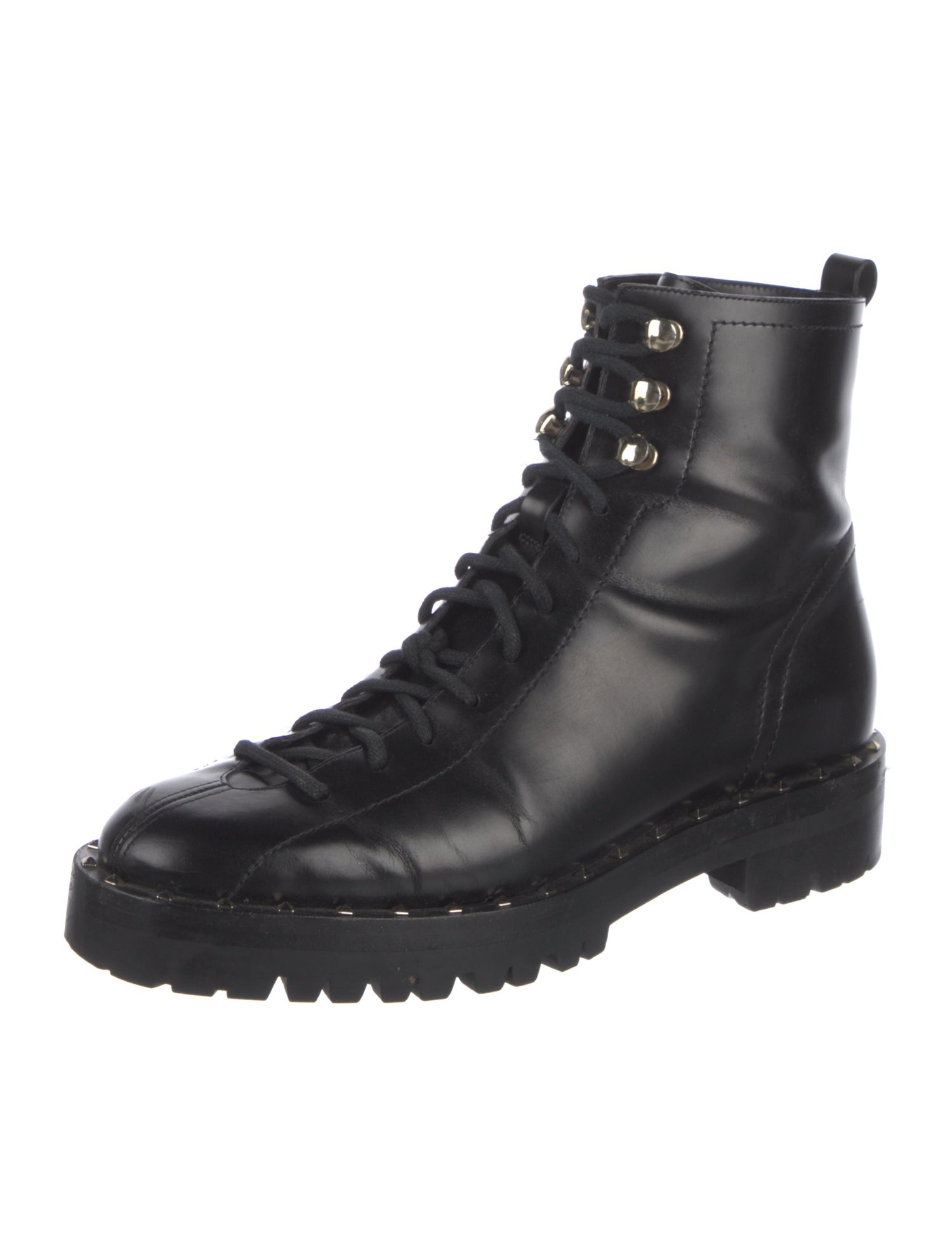 Valentino Rockstud Accents Leather Combat Boots