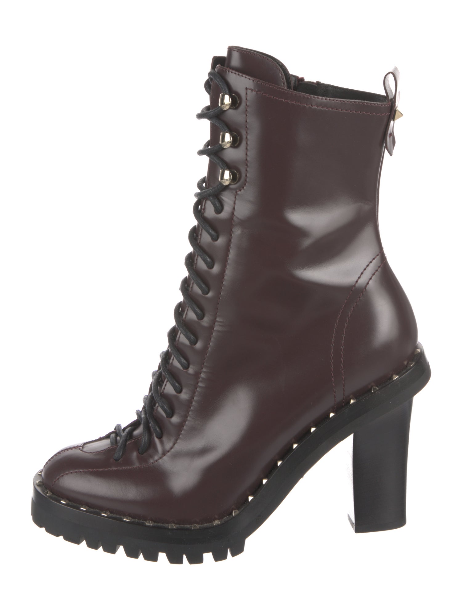 Valentino Rockstud Accents Leather Lace-Up Boots