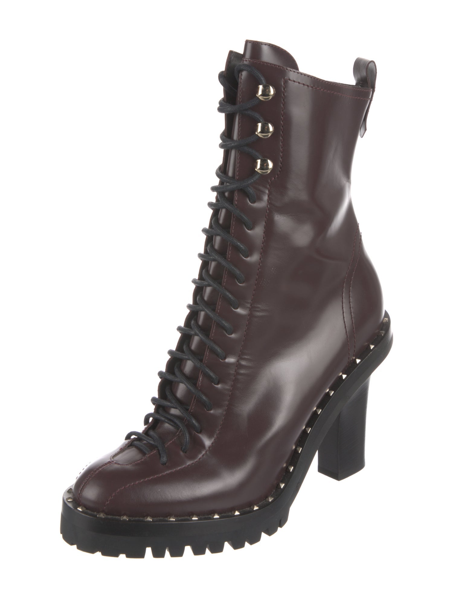 Valentino Rockstud Accents Leather Lace-Up Boots