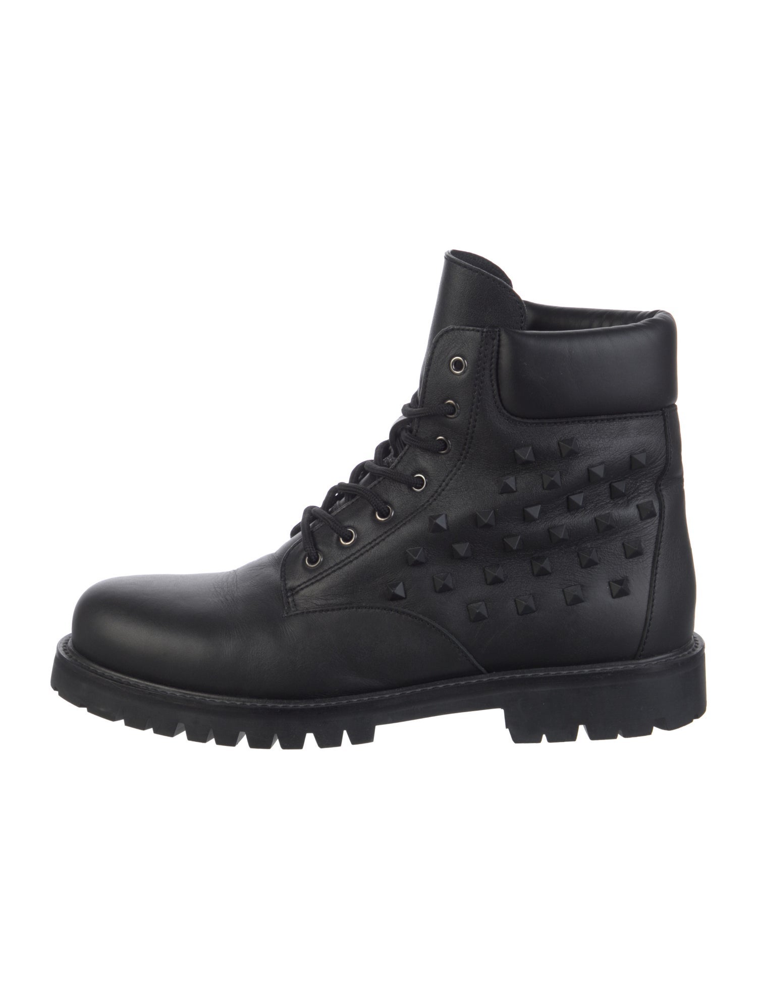 Valentino Rockstud Accents Leather Combat Boots
