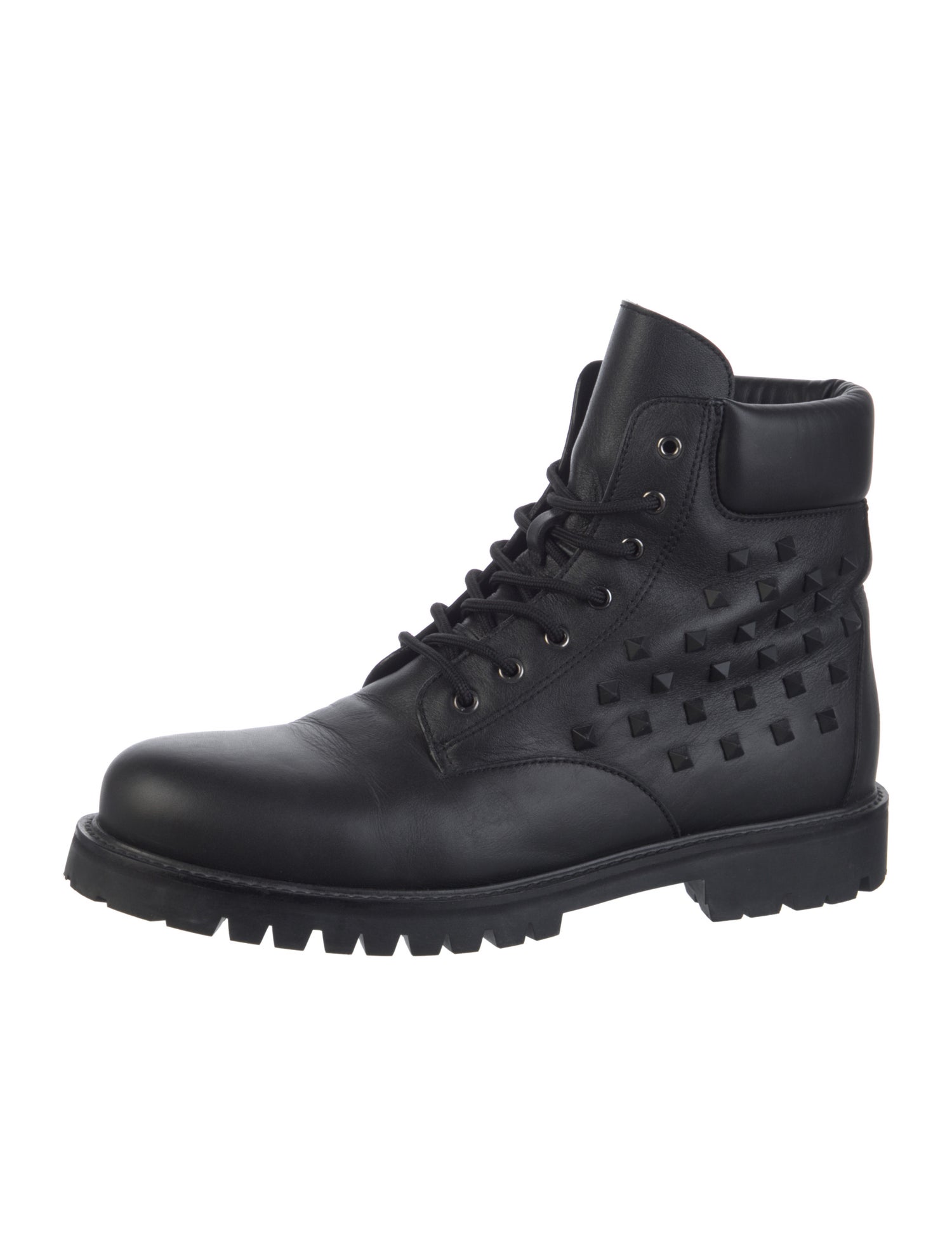 Valentino Rockstud Accents Leather Combat Boots