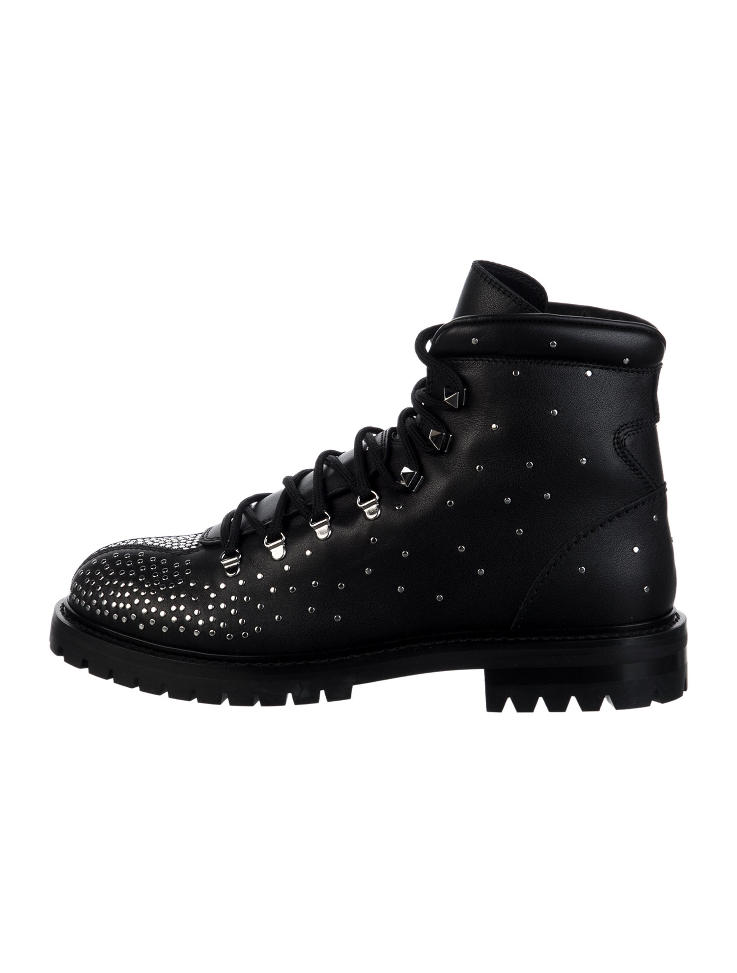 Valentino Rockstud Accents Leather Combat Boots