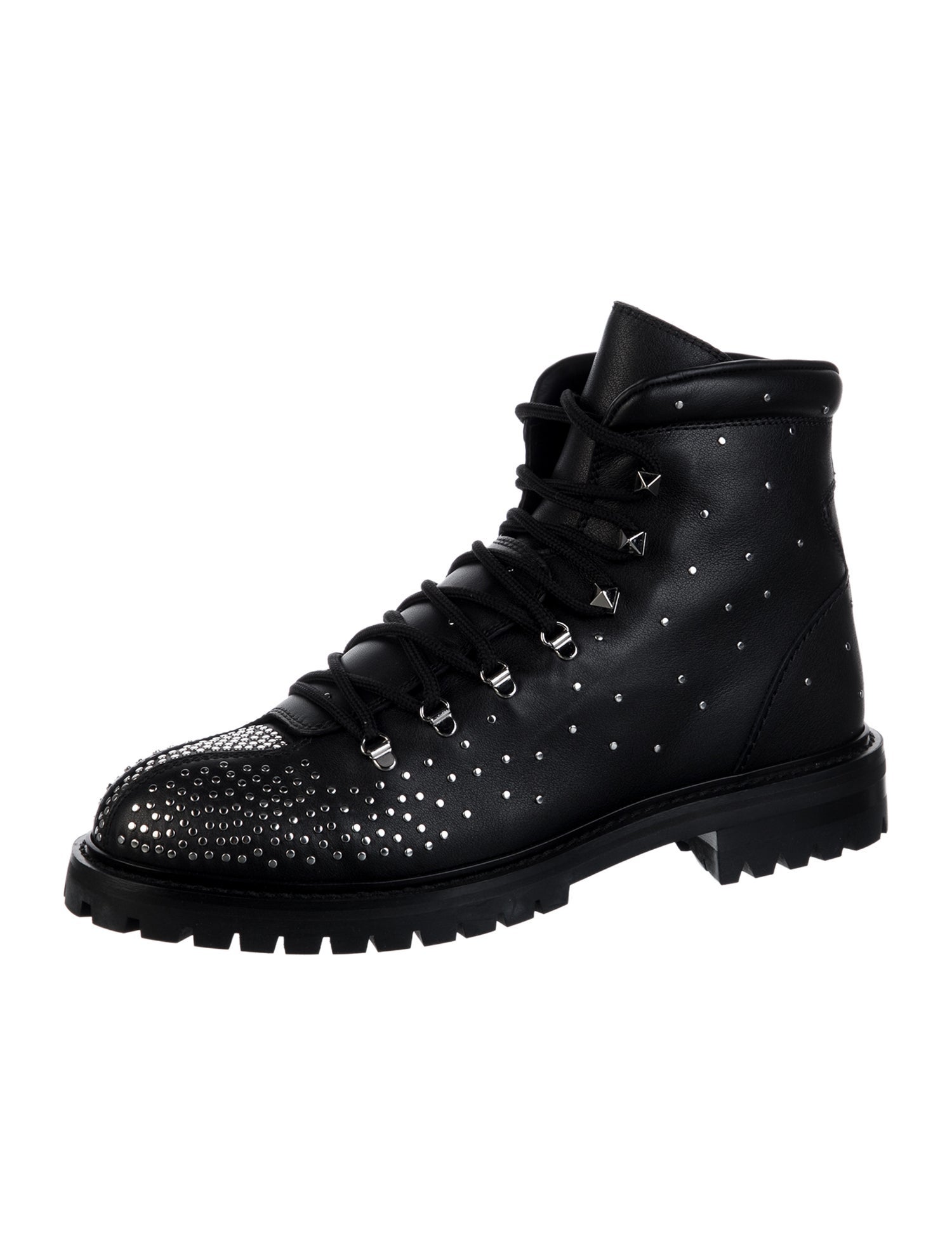 Valentino Rockstud Accents Leather Combat Boots