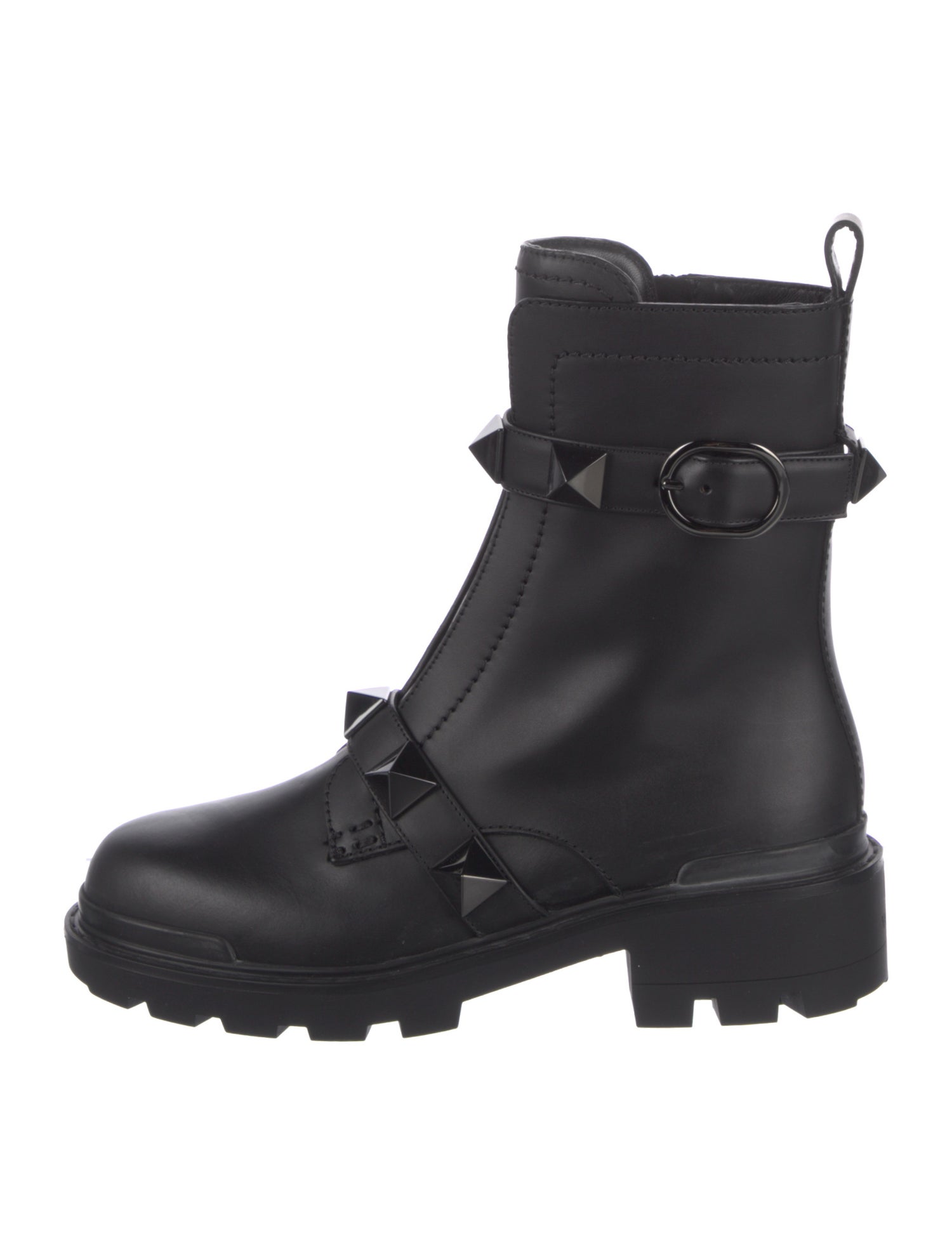 Valentino Rockstud Accents Leather Combat Boots