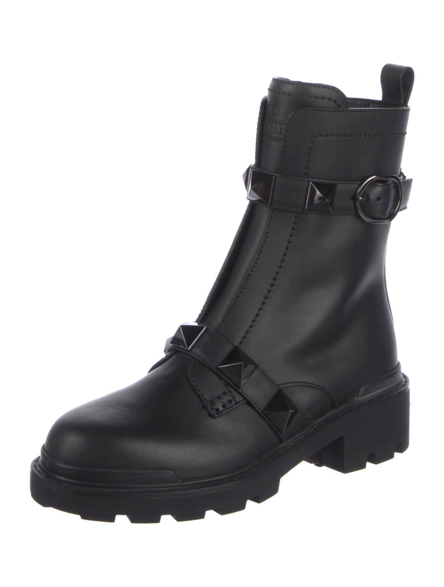 Valentino Rockstud Accents Leather Combat Boots
