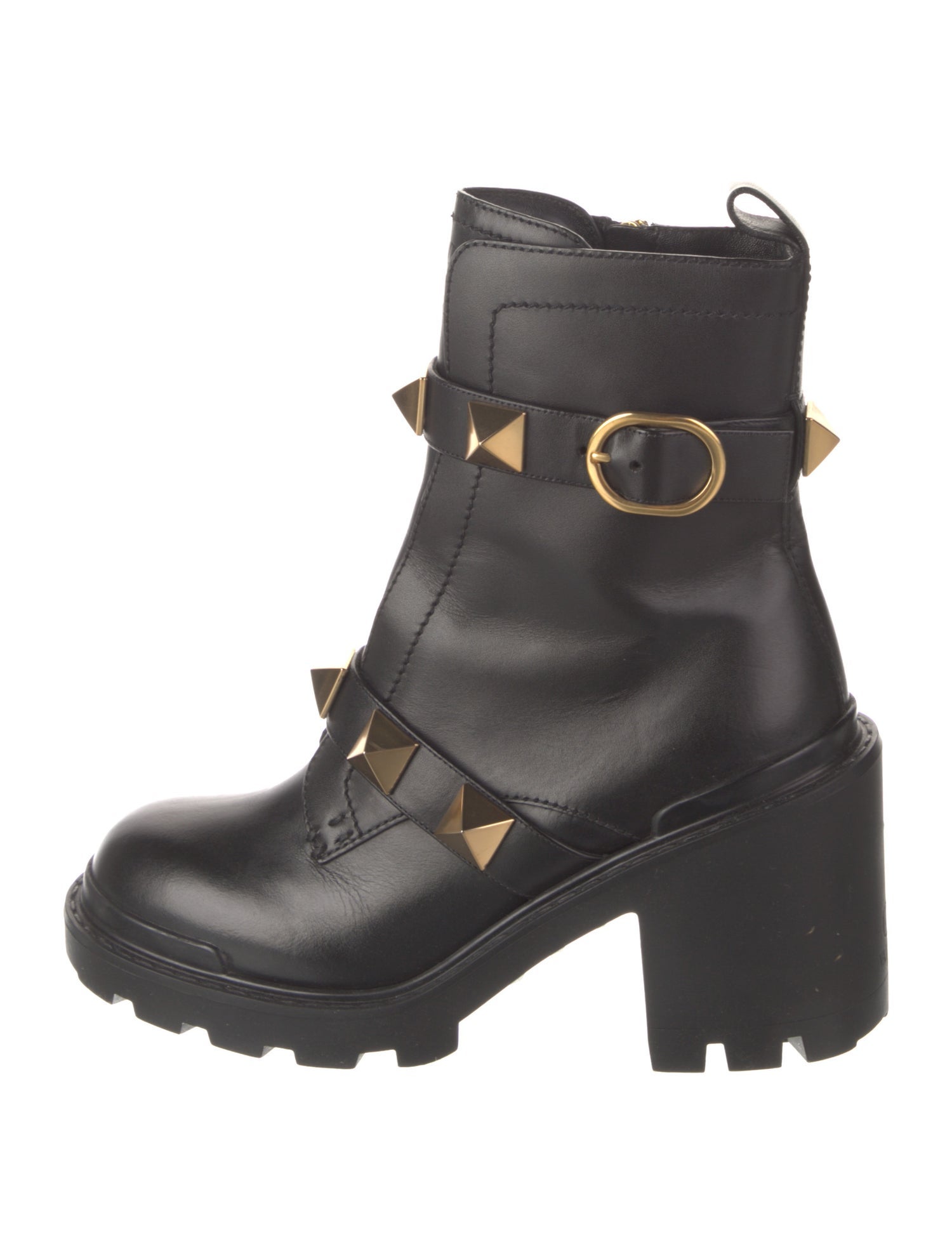 Valentino Rockstud Accents Leather Combat Boots