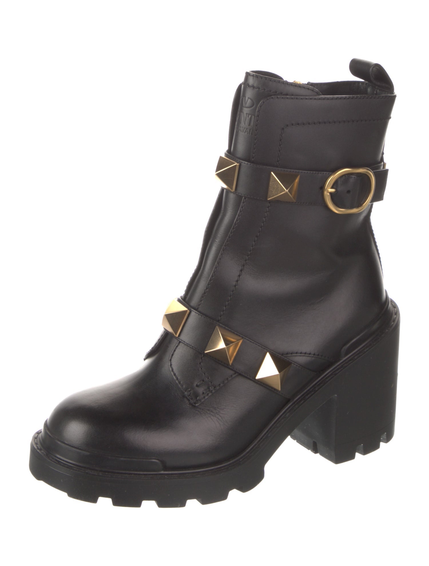 Valentino Rockstud Accents Leather Combat Boots