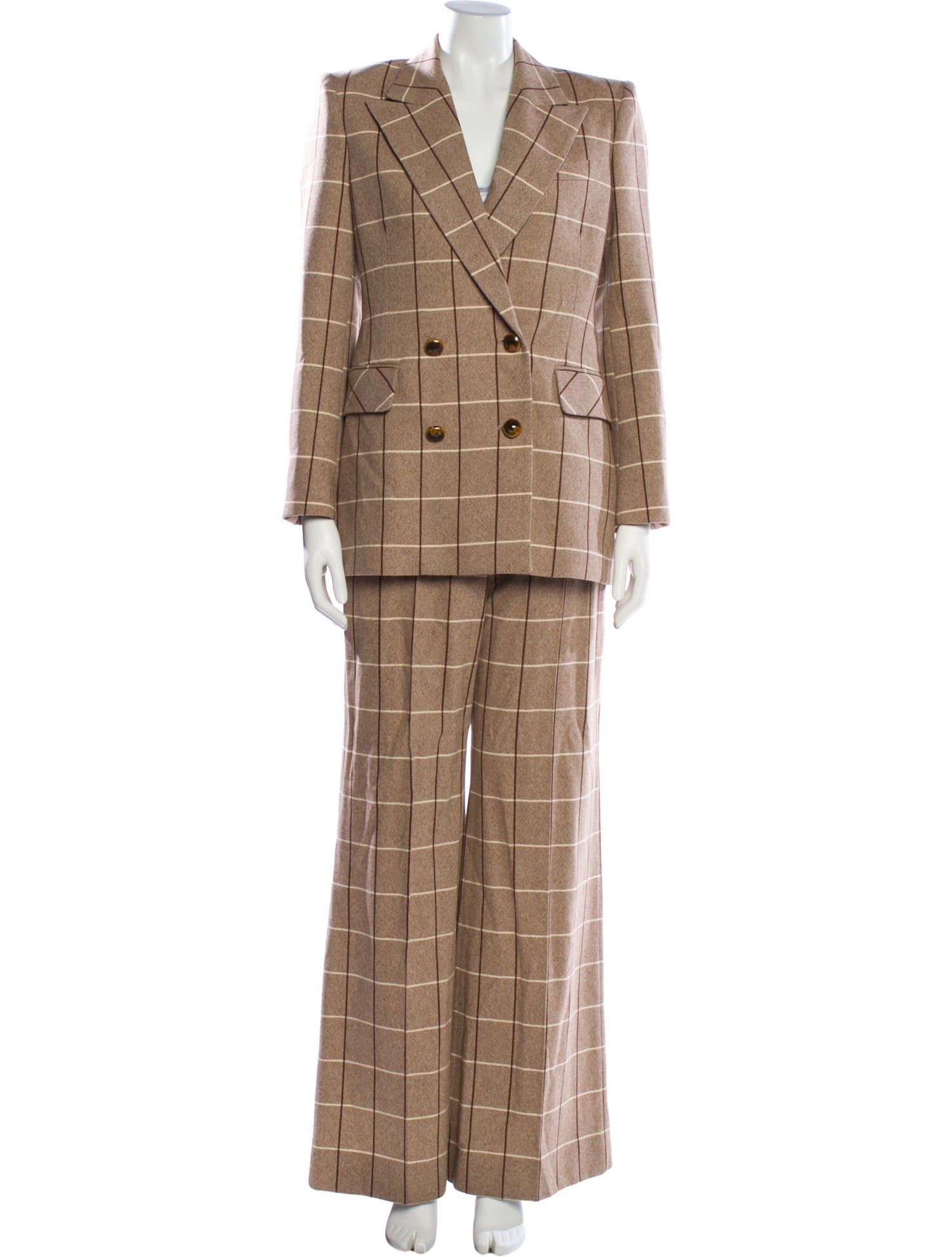 Valentino Virgin Wool Plaid Print Pantsuit
