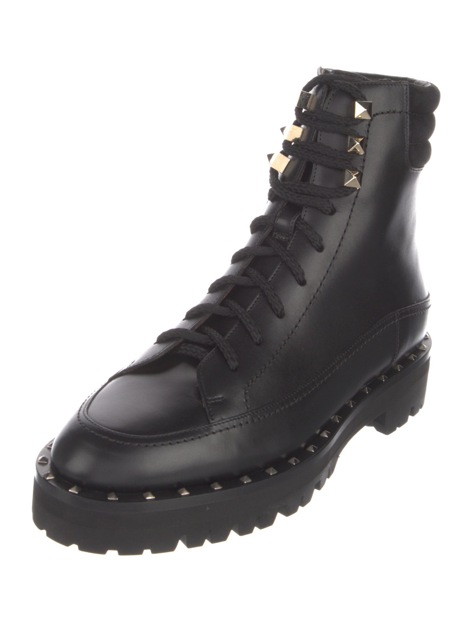 Valentino Rockstud Accents Leather Combat Boots