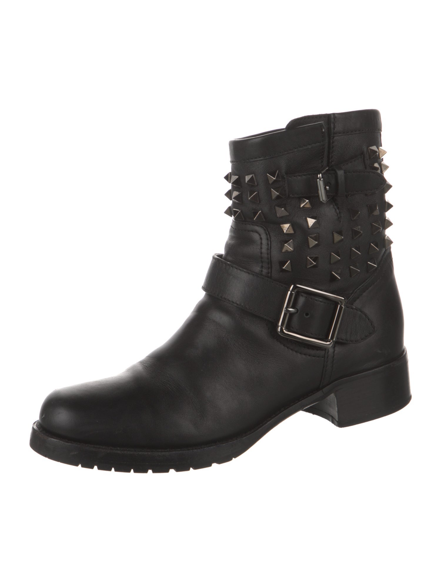 Valentino Rockstud Accents Leather Moto Boots