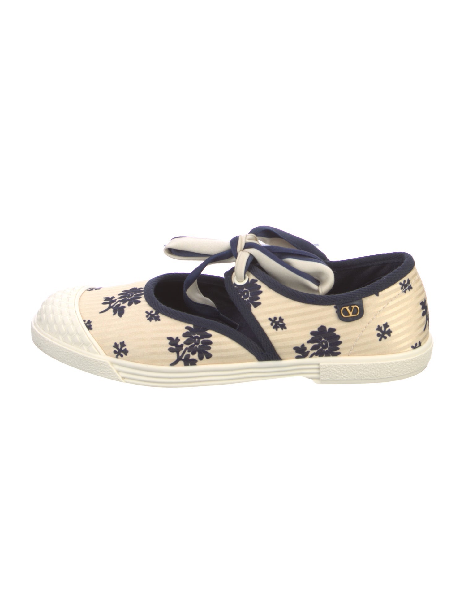 Valentino Canvas Floral Print Mary Jane Flats