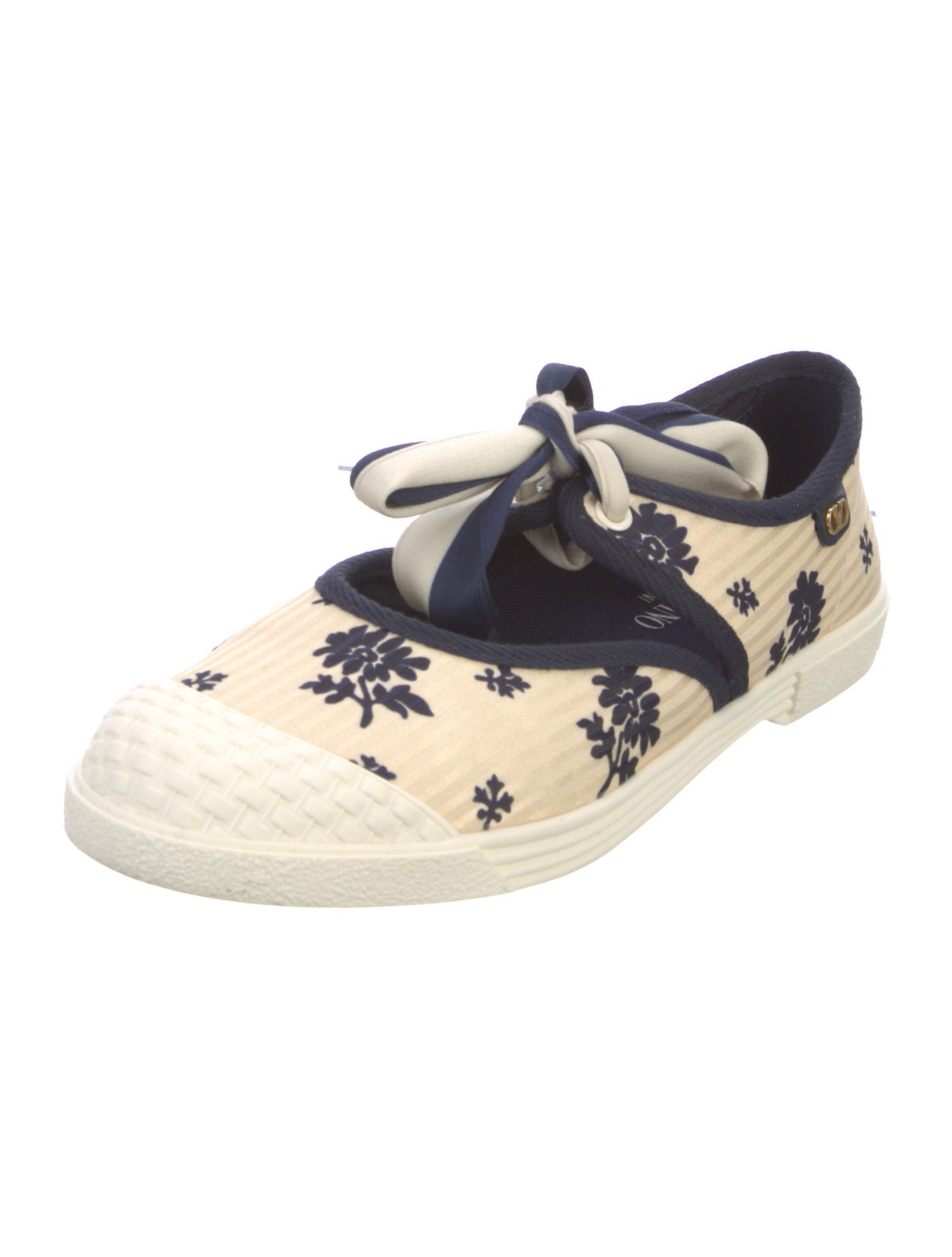 Valentino Canvas Floral Print Mary Jane Flats