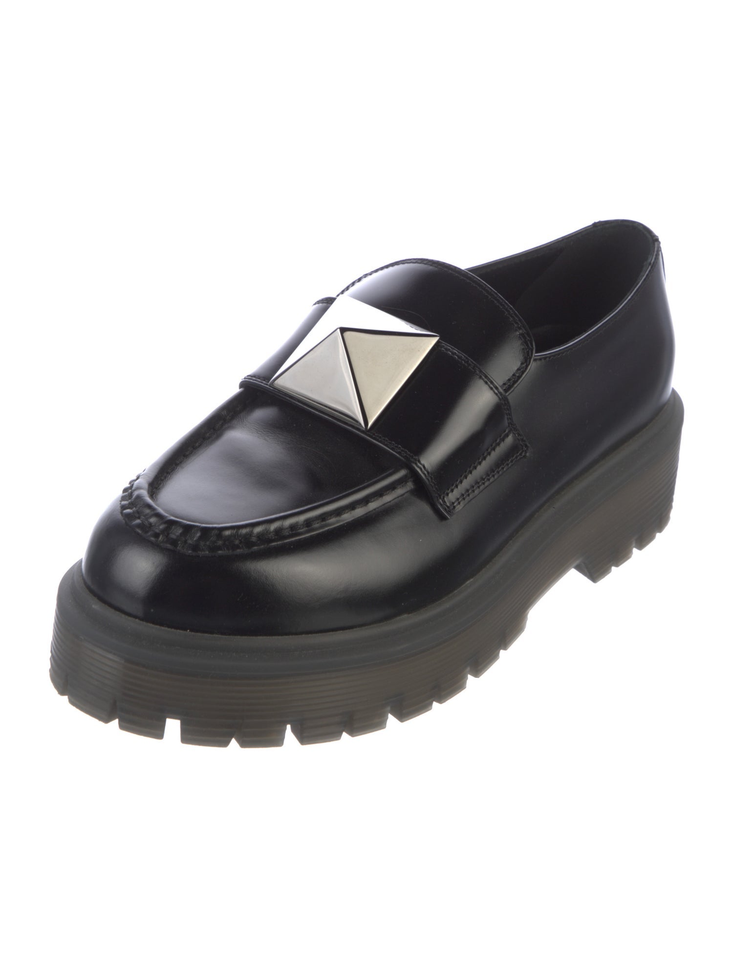 Valentino Rockstud Accents Leather Loafers