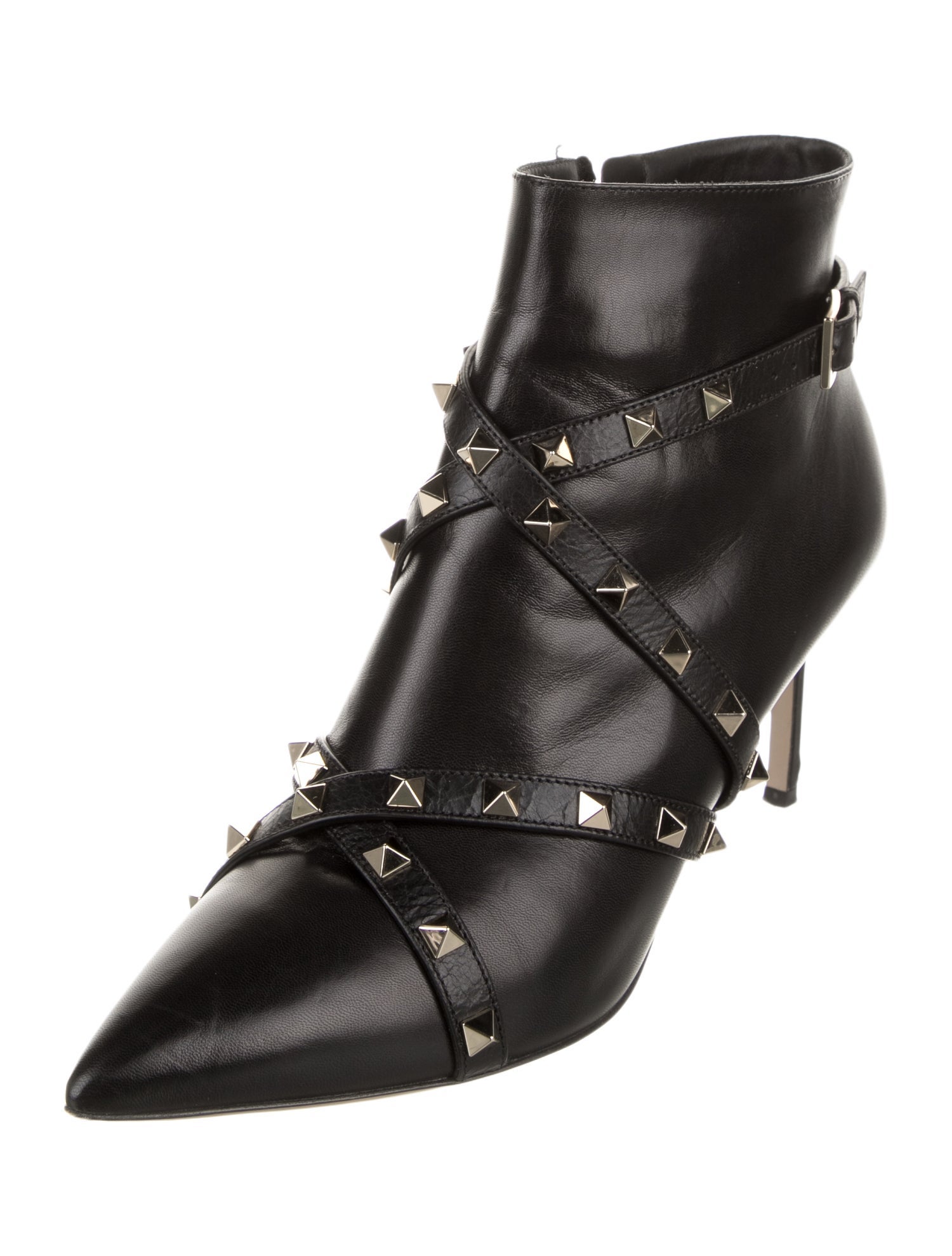 Valentino Rockstud Accents Leather Lace-Up Boots