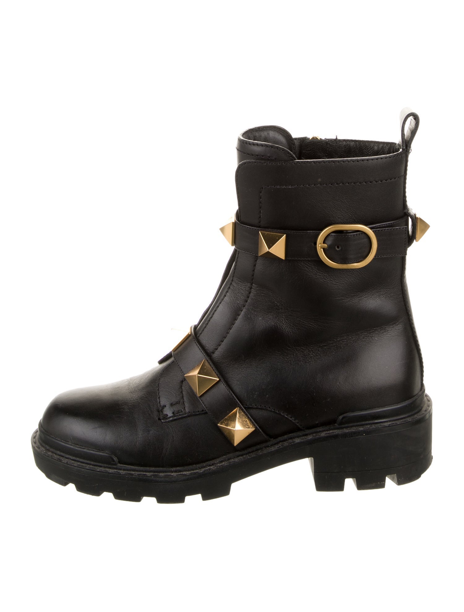 Valentino Rockstud Accents Leather Combat Boots