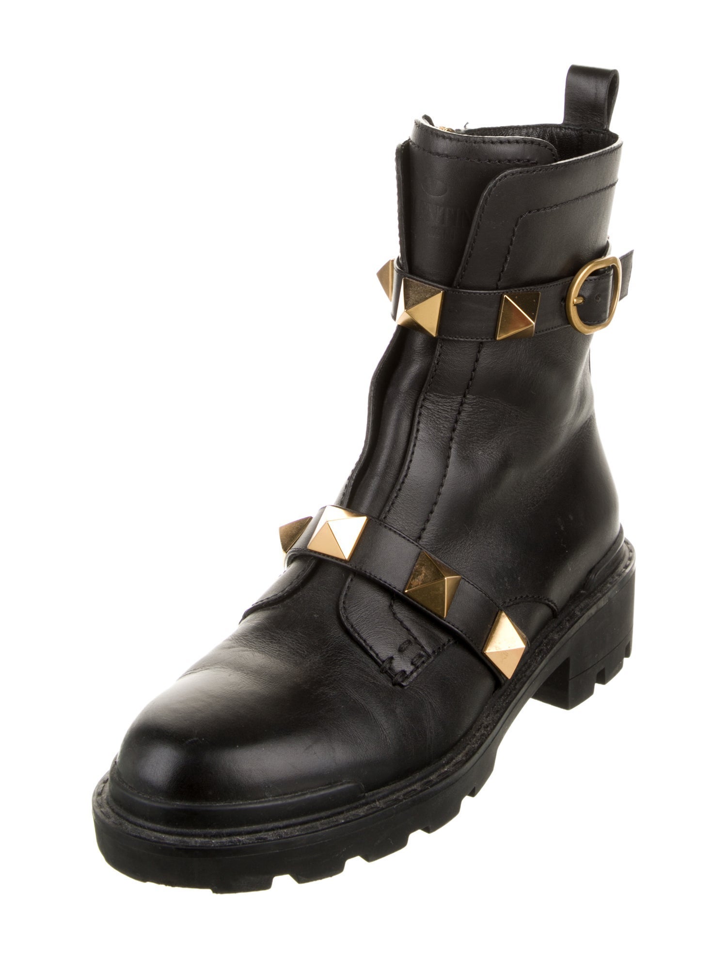 Valentino Rockstud Accents Leather Combat Boots