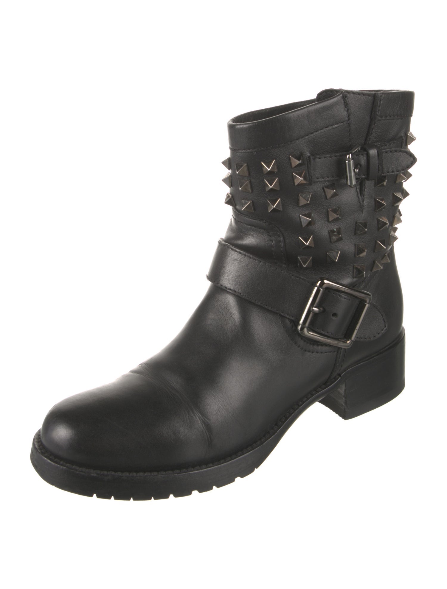 Valentino Rockstud Accents Leather Moto Boots