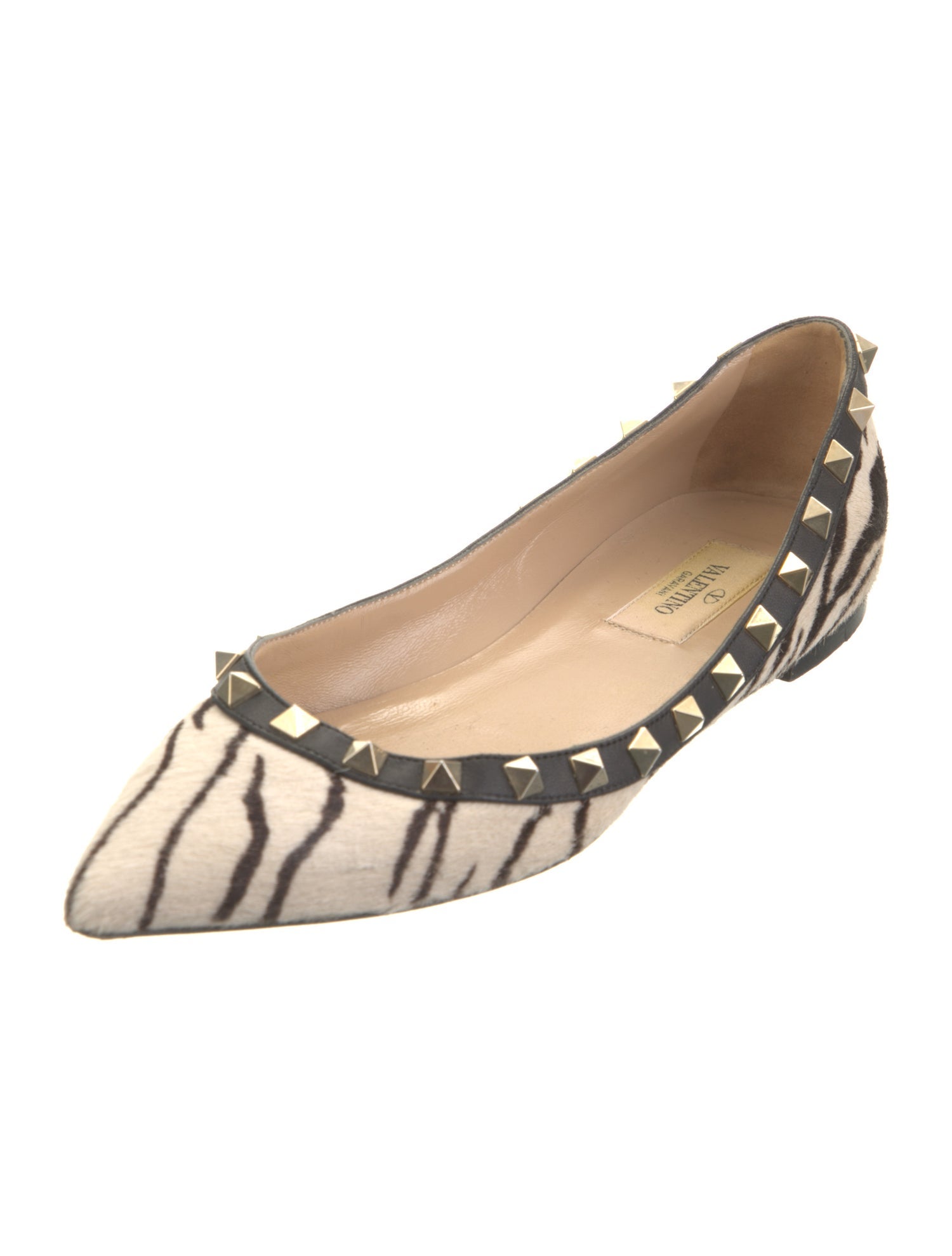 Valentino Rockstud Accents Ponyhair Ballet Flats