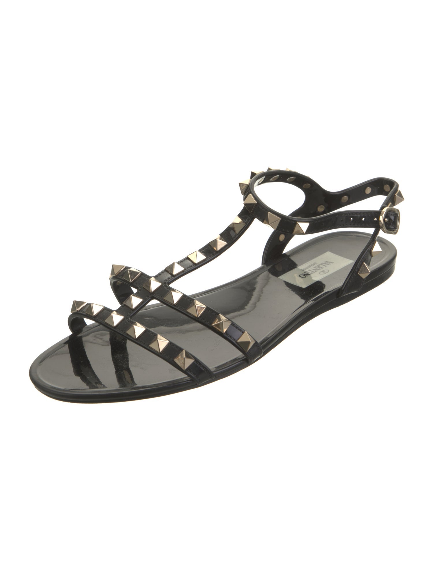 Valentino Rockstud Accents Rubber T-Strap Sandals
