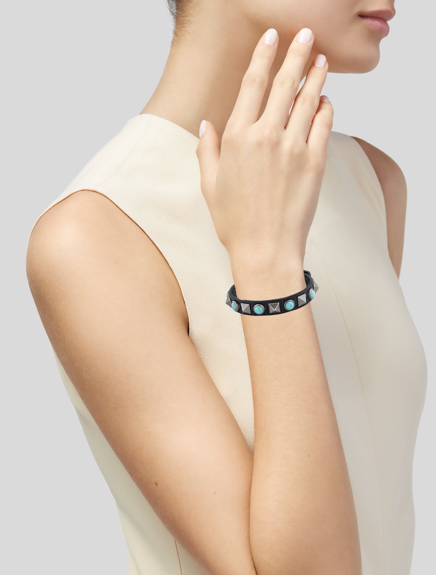 Valentino Leather Rockstud Rolling Wrap Bracelet