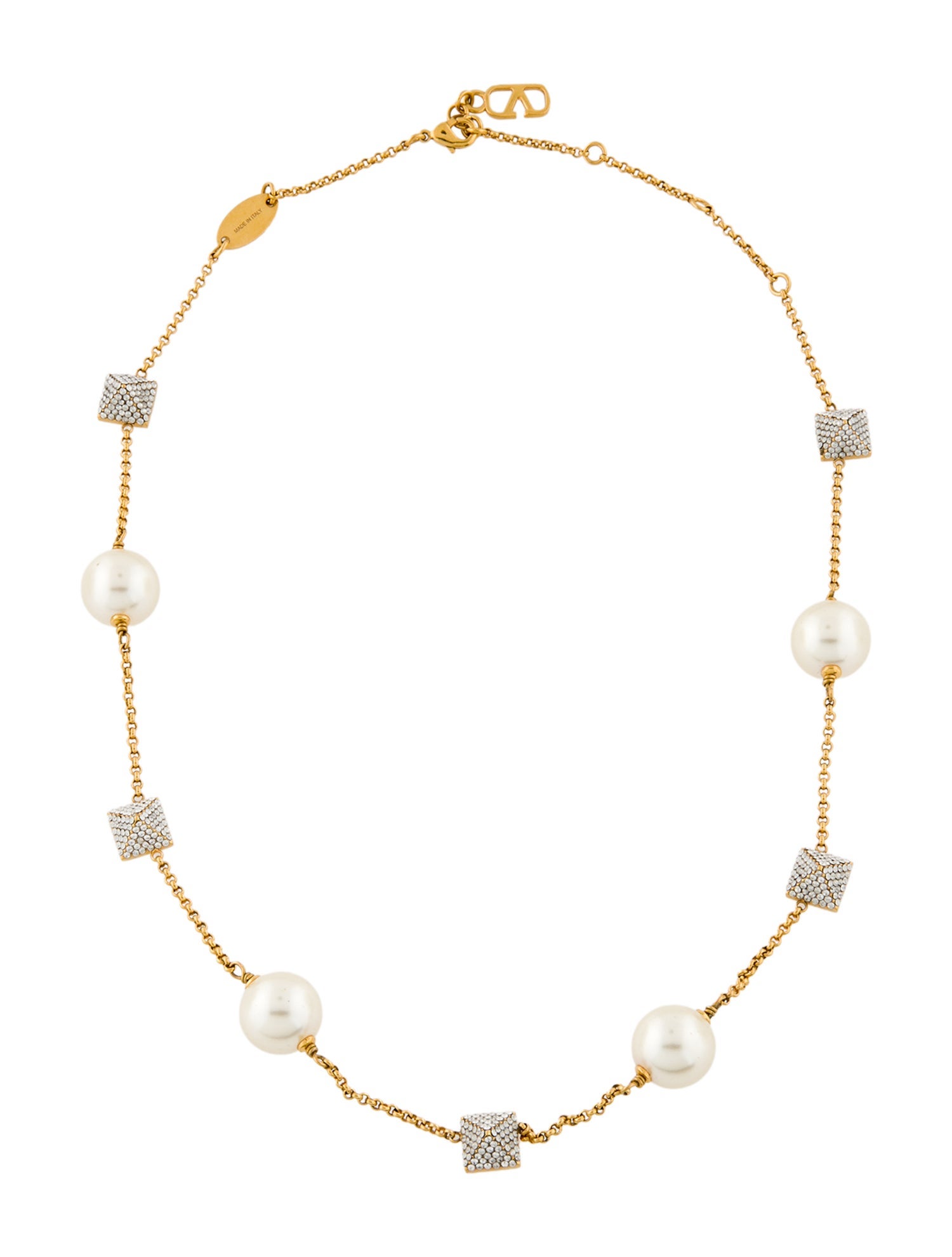 Valentino Faux Pearl & Crystal Station Necklace