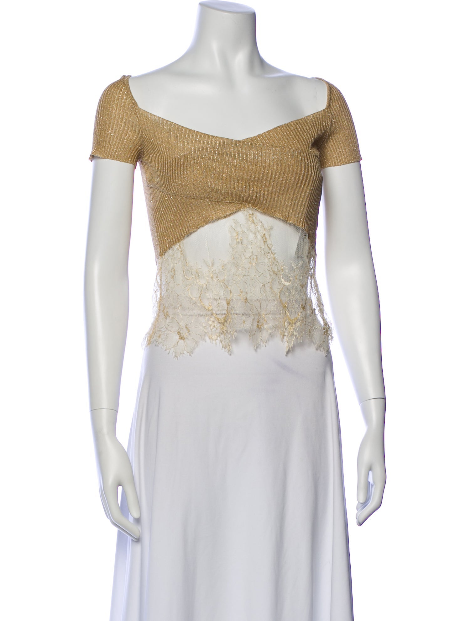Valentino Lace Pattern Off-The-Shoulder Crop Top - Gold Tops
