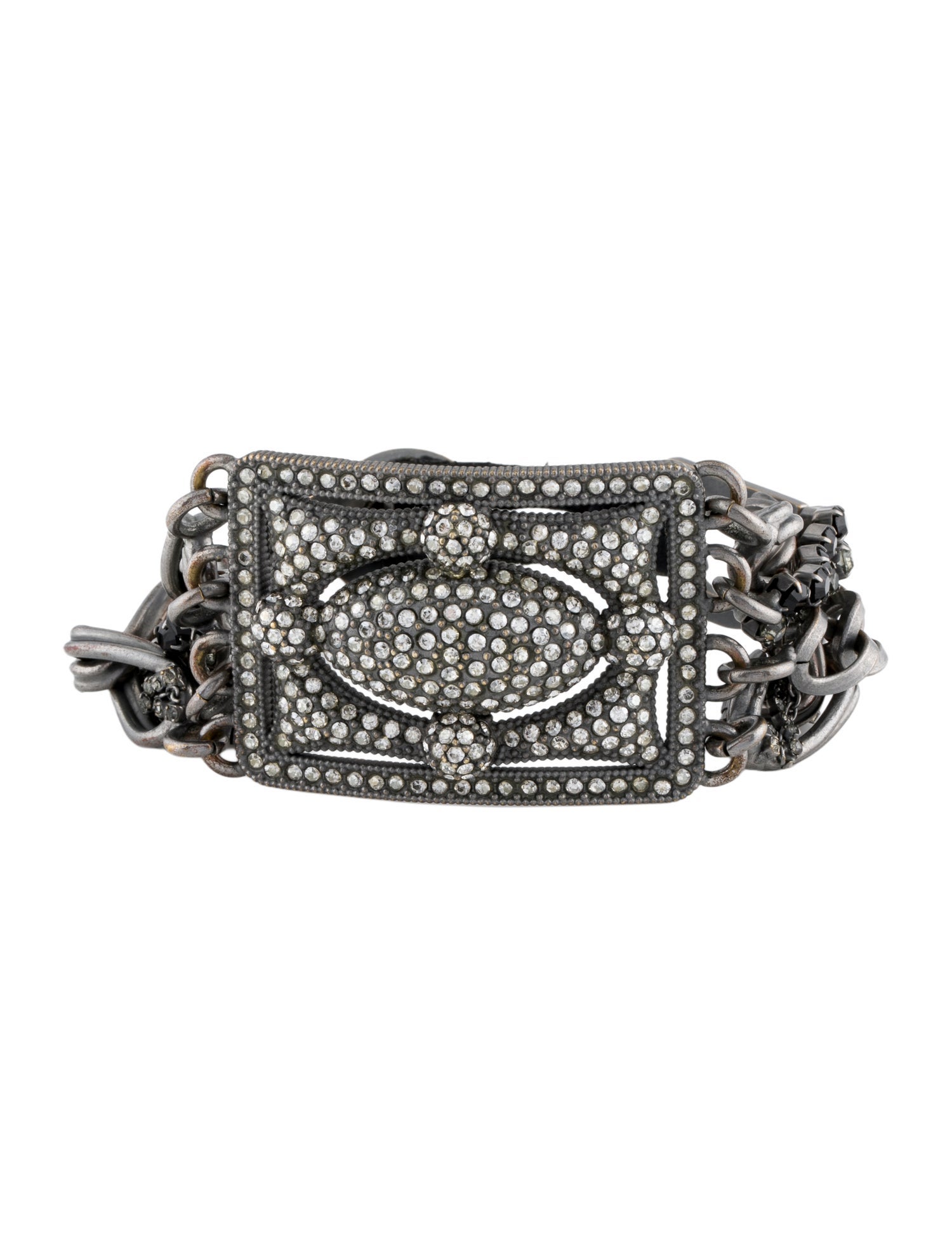Valentino Crystal & Leather Multistrand Bracelet