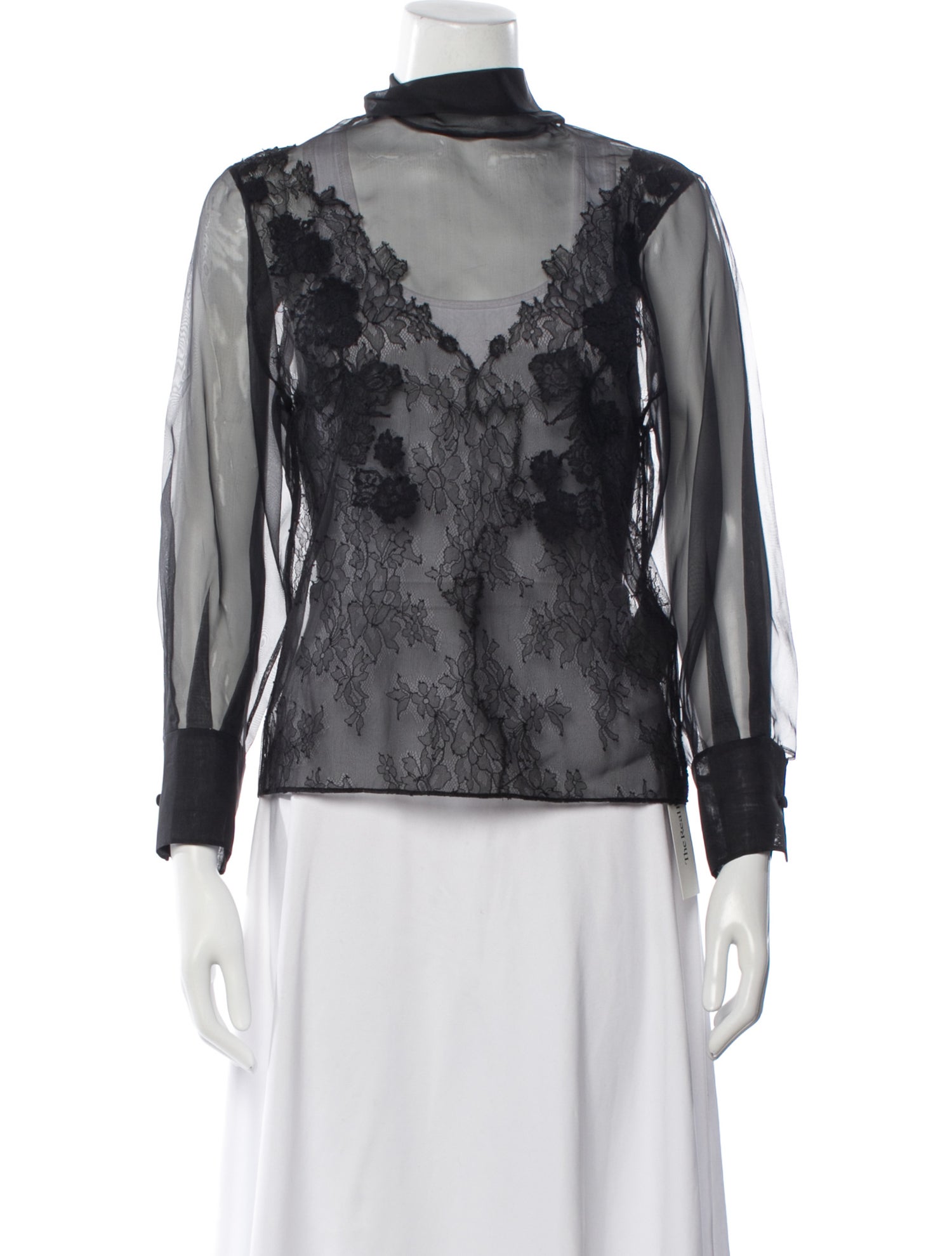 Valentino Lace Pattern Mock Neck Blouse